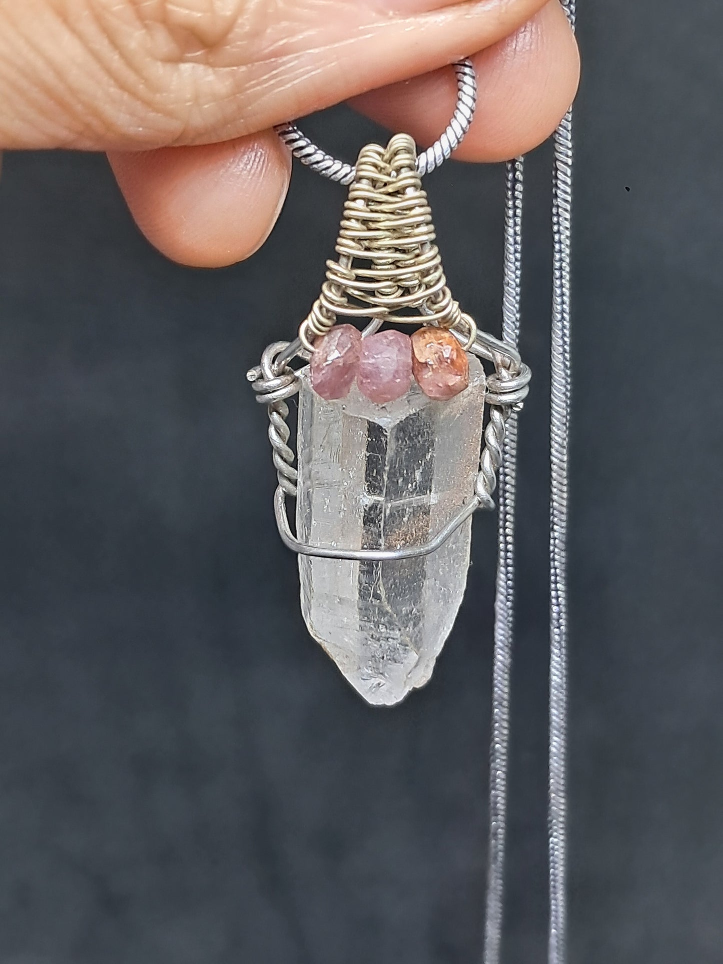 Himalayan Quartz w/ Pink Tourmaline Beads | Handmade Pendant | Handcrafted Jewelry | Necklace | Unisex #JL36