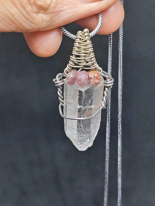 Himalayan Quartz w/ Pink Tourmaline Beads | Handmade Pendant | Handcrafted Jewelry | Necklace | Unisex #JL36