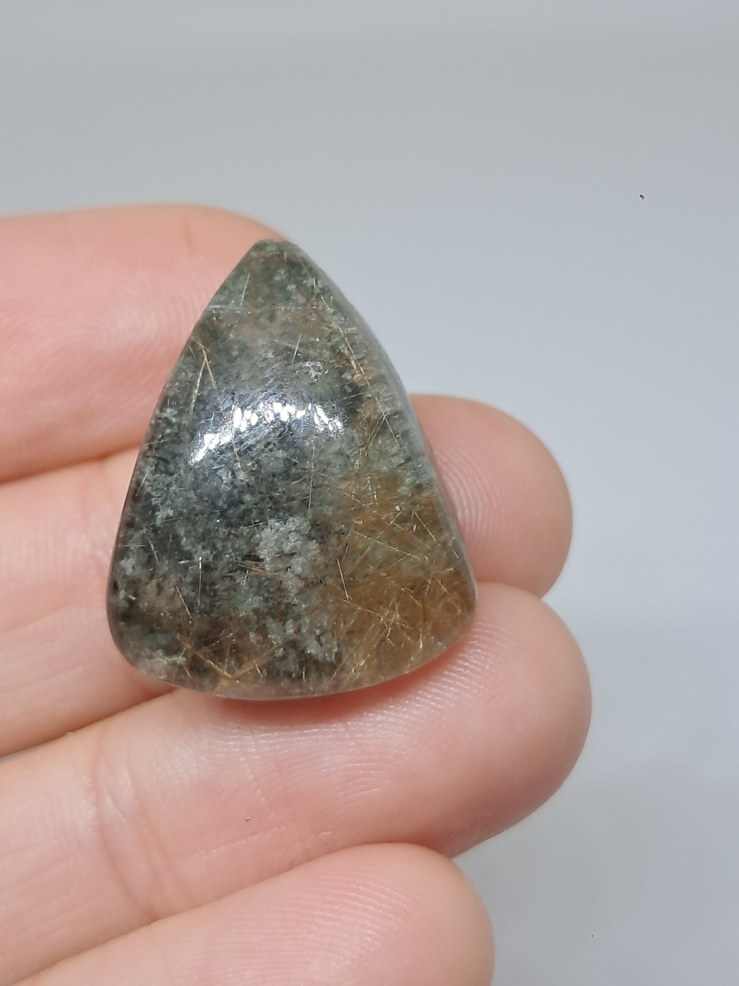 Chlorite Quartz w/ Golden Rutile (Kullu) Half Rough Half Polished | Natural Stone | Cabochon #CH51