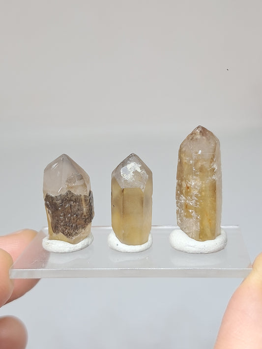 Set of 3 Natural Citrine Points w/ Phantoms & Iron Oxide inclusions (Karur) | Natural Crystal | Mineral Specimen #CTN37