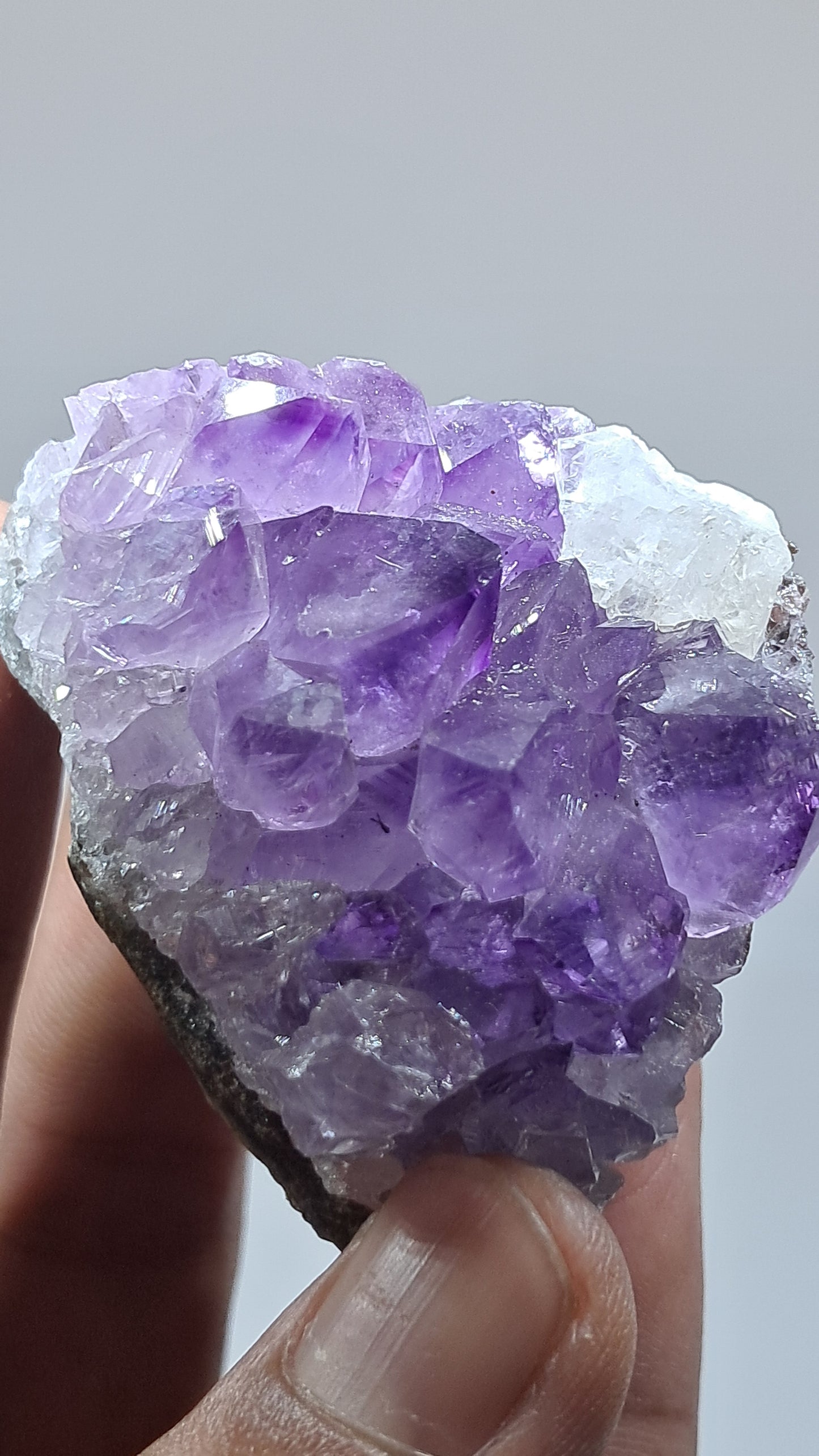 Deep Purple Amethyst With UV Reactive Calcite (Brazil) | Natural Cluster | Mineral Specimen #AMB8
