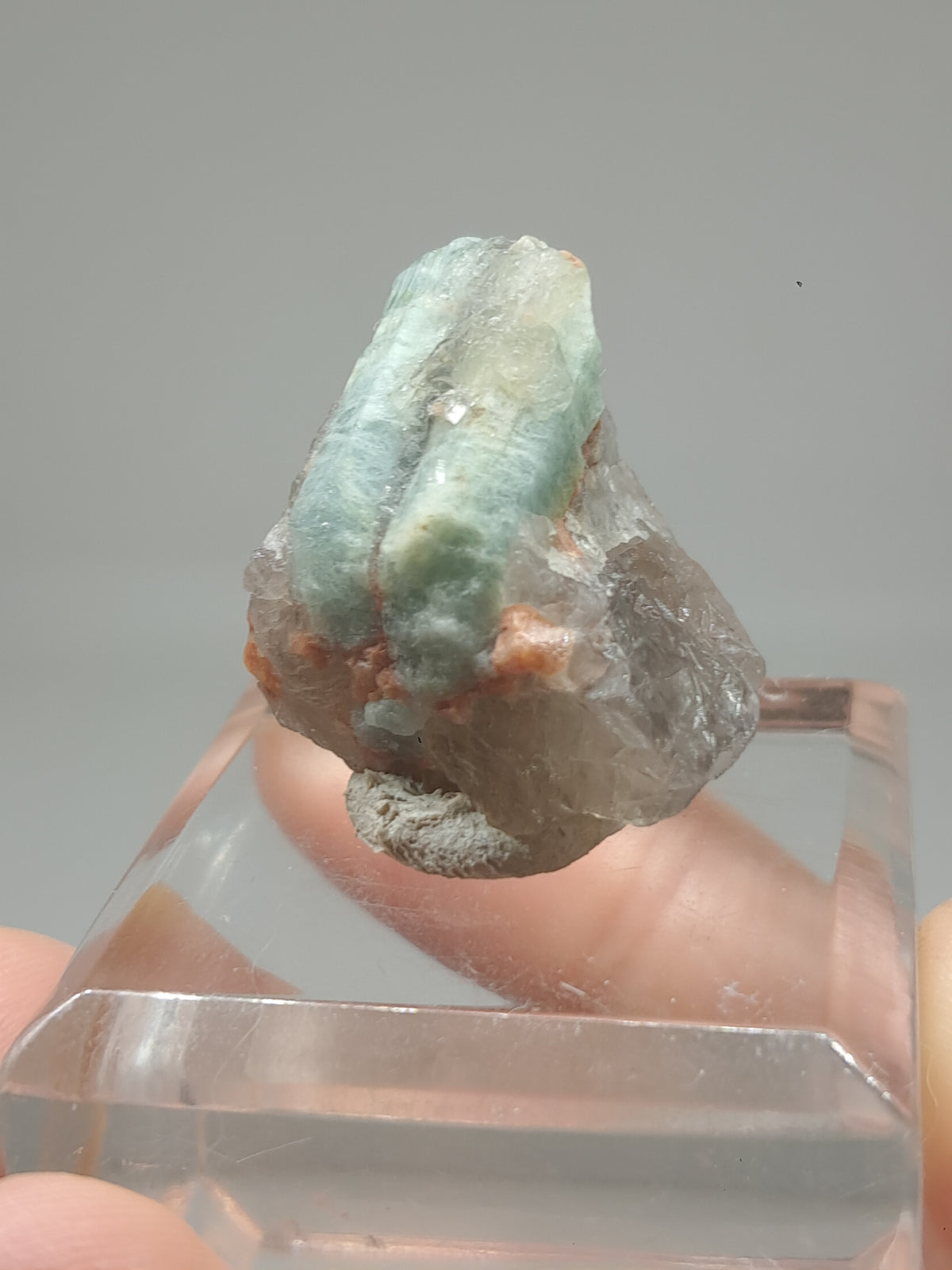 Aguamarina sobre Cuarzo Ahumado (Karur) Cristal Natural en Bruto | Espécimen Mineral #AQM41