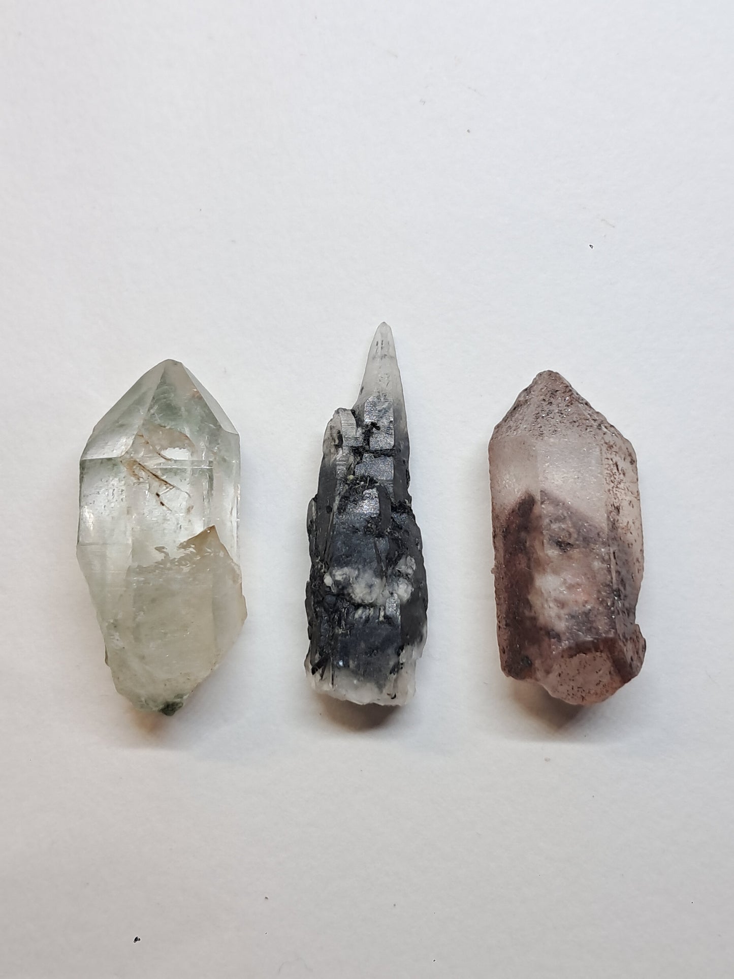 Juego de 3 puntas de cuarzo: clorita, turmalina y hematita fantasma | Cristales en bruto | Piedras en bruto #RCS20