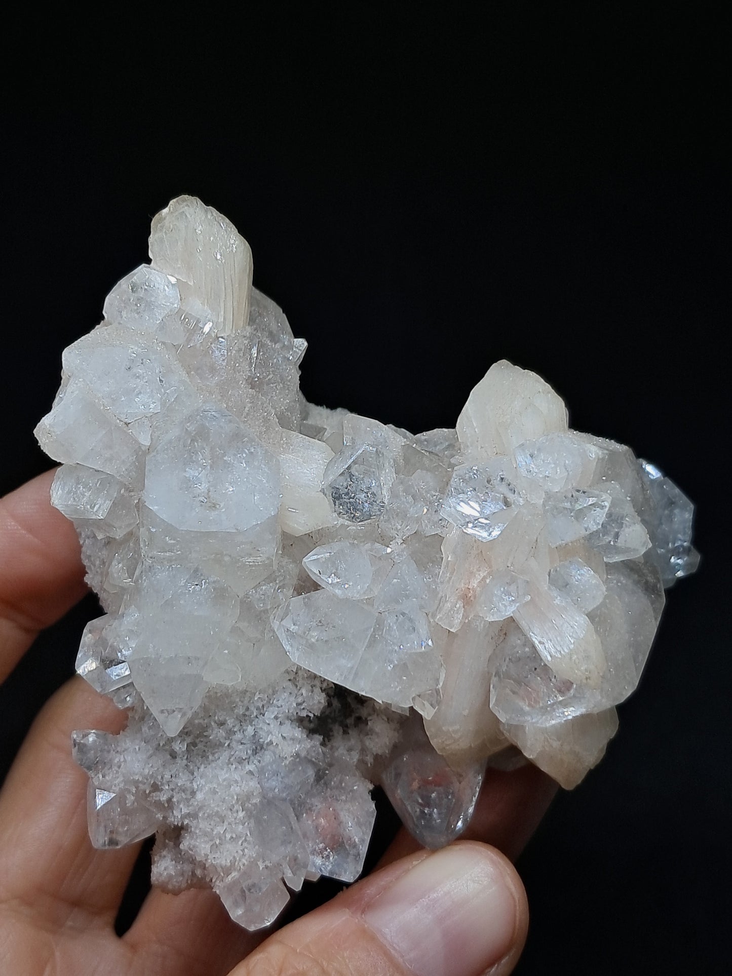 Clear Apophyllite w/ Stilbite (Ajanta) Natural Crystal Cluster | Mineral Specimen #AP38