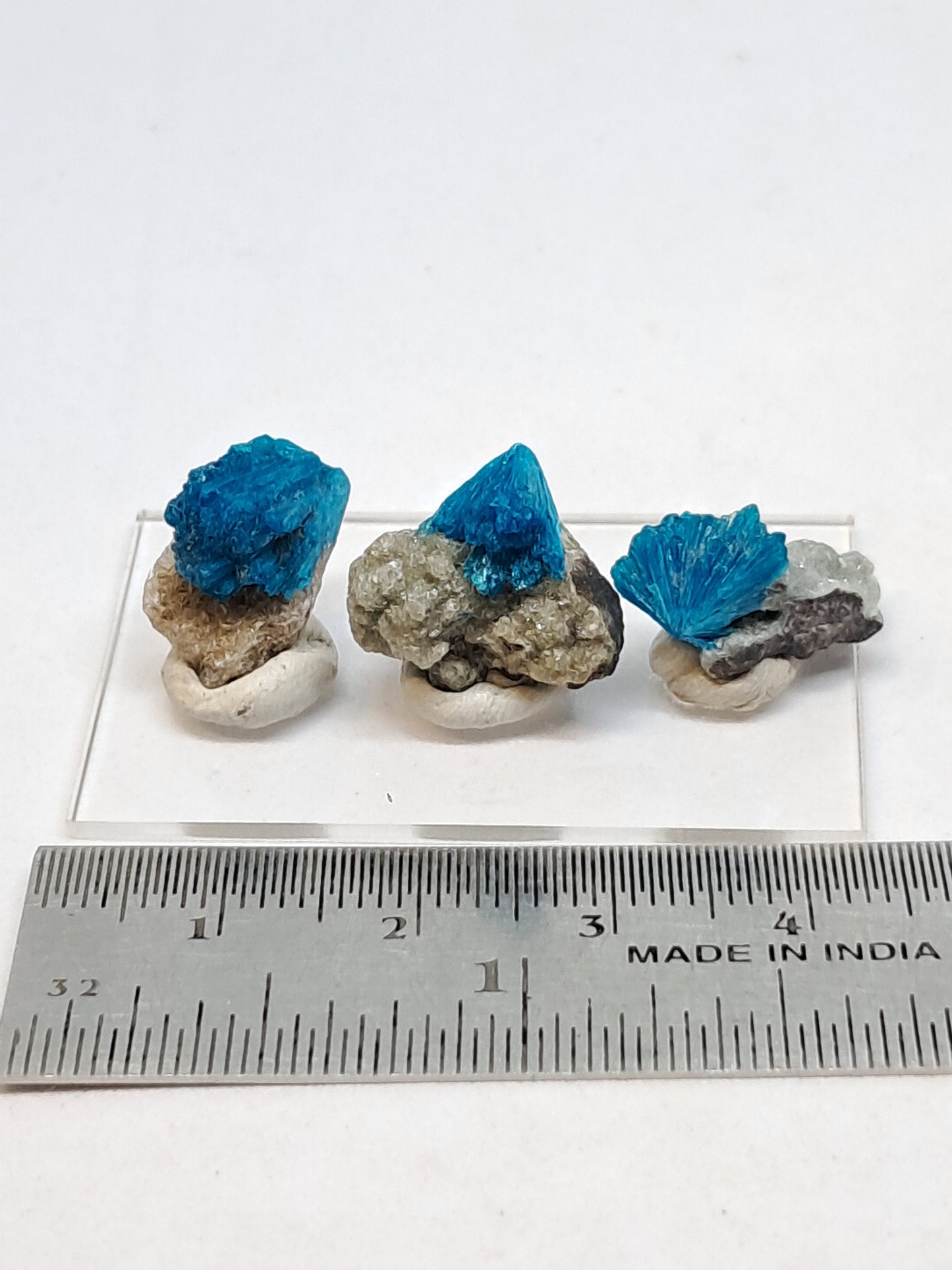 Set of 3 Small Cavansites on Heulandite Matrix (Wagholi) Rough Stone | Natural Crystal | Rare Mineral Specimen #CV38