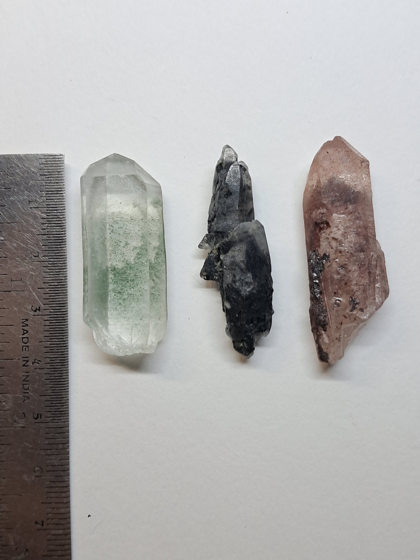 Juego de 3 puntas de cuarzo: clorita, turmalina y hematita fantasma | Cristales en bruto | Piedras en bruto #RCS15