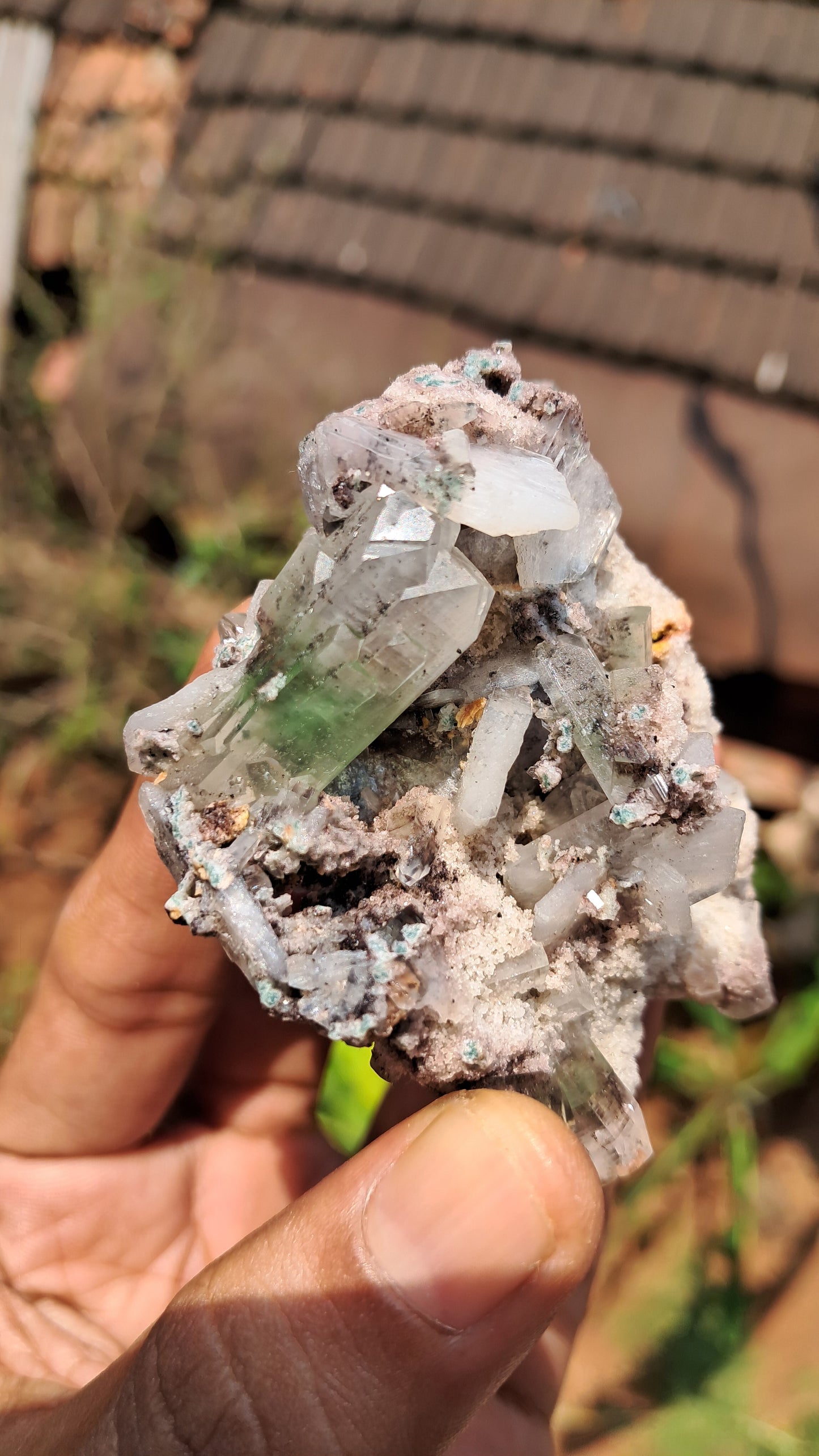 Apofilita Verde (Fluorapofilita) con Estilbita en Matriz (Ajanta) Cristal Natural | Muestra Mineral #GA16