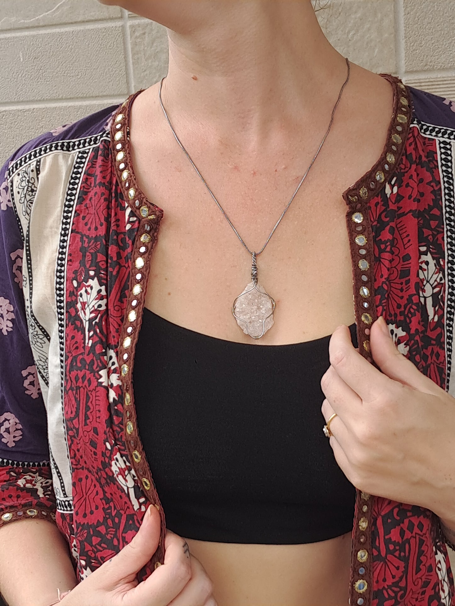 Druzzy Clear Apophyllite Pendant | Handcrafted Jewelry | Unique Necklace #JL45