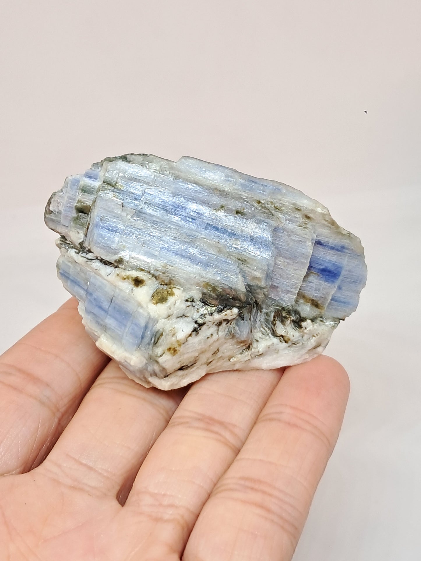 Blue Kyanite on Feldspar (Tamil Nadu) Natural Mineral Specimen #KY3