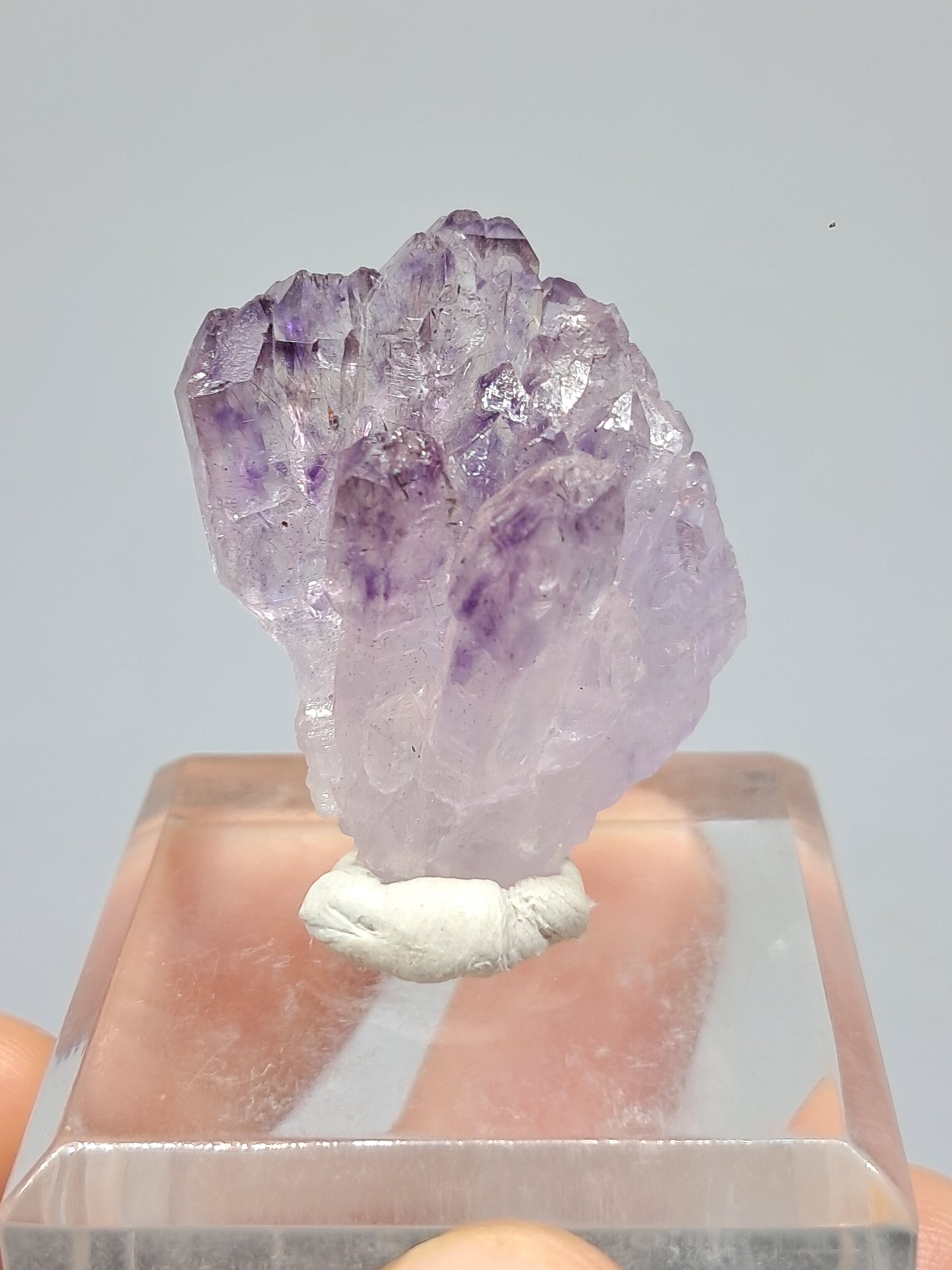 Cúmulo de cetro de amatista con rutilo y arcoíris (Karur) | Piedra natural | Ejemplar mineral n.° KA81