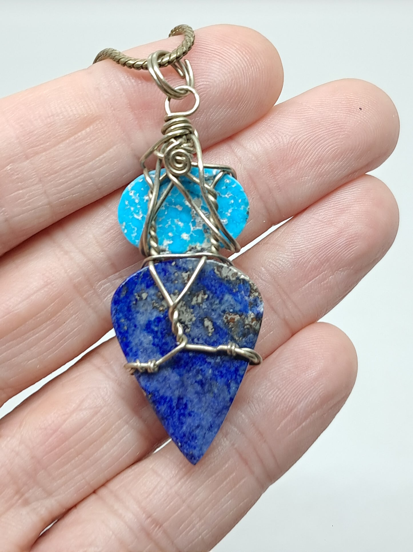 Turquoise w/ Lapislazuli Pendant | Handcrafted Jewelry | Unique Necklace #JL43