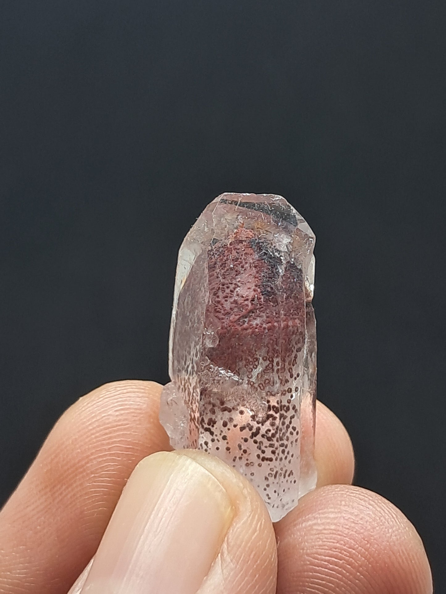 Cuarzo fantasma hematita (Telangana) | Cristal natural | Ejemplar mineral n.° HPQ44