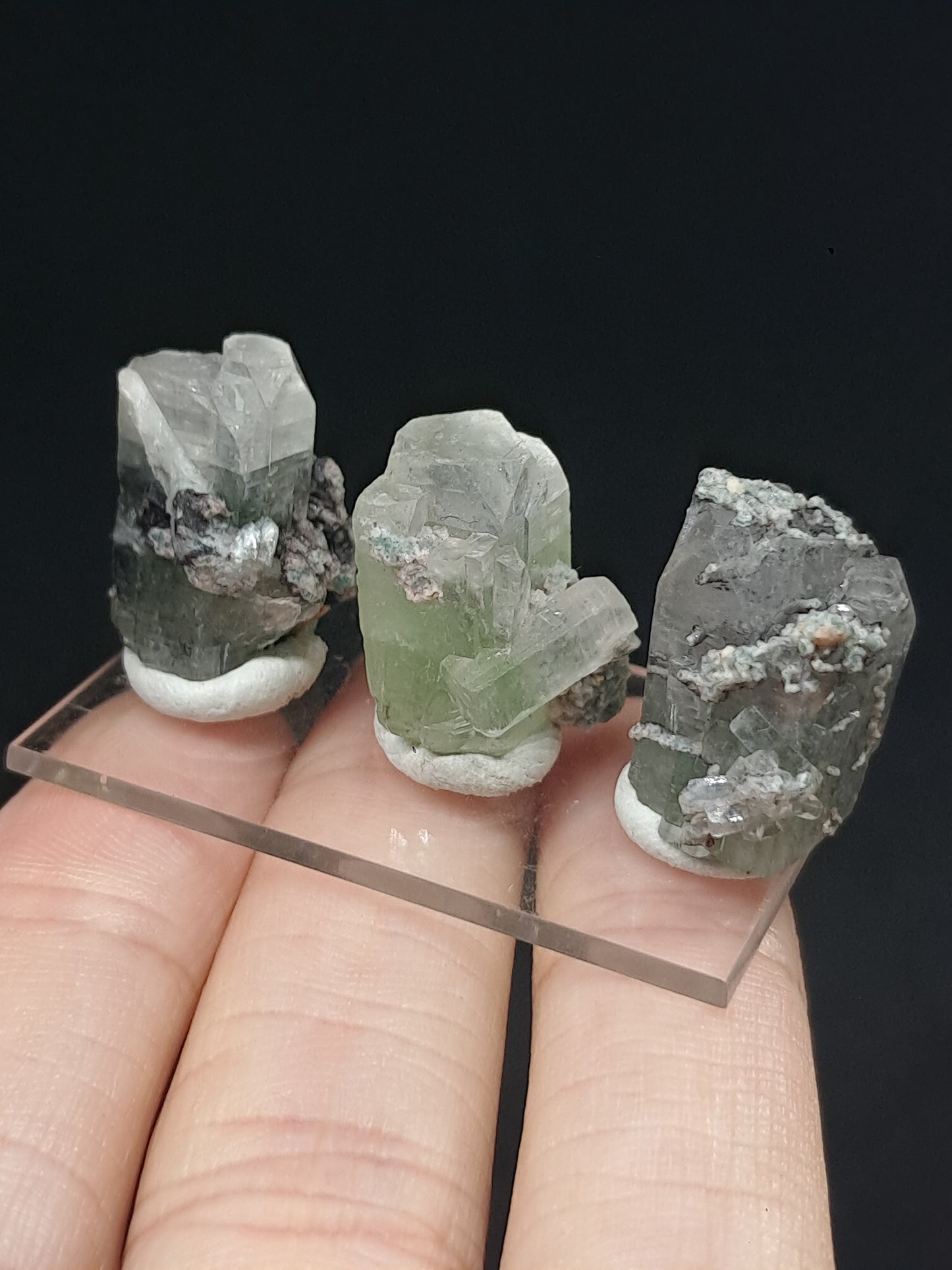 Set of 3 Small Green Apophyllites (Fluorapophyllites) (Ajanta) Rough Natural Crystals | Mineral Specimens #GA48