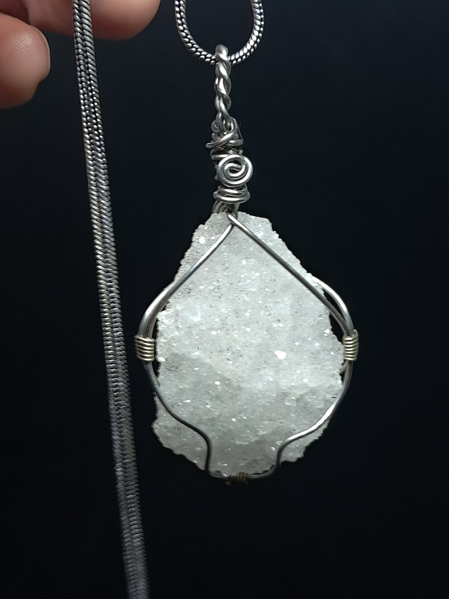Druzzy Clear Apophyllite Pendant | Handcrafted Jewelry | Unique Necklace #JL45