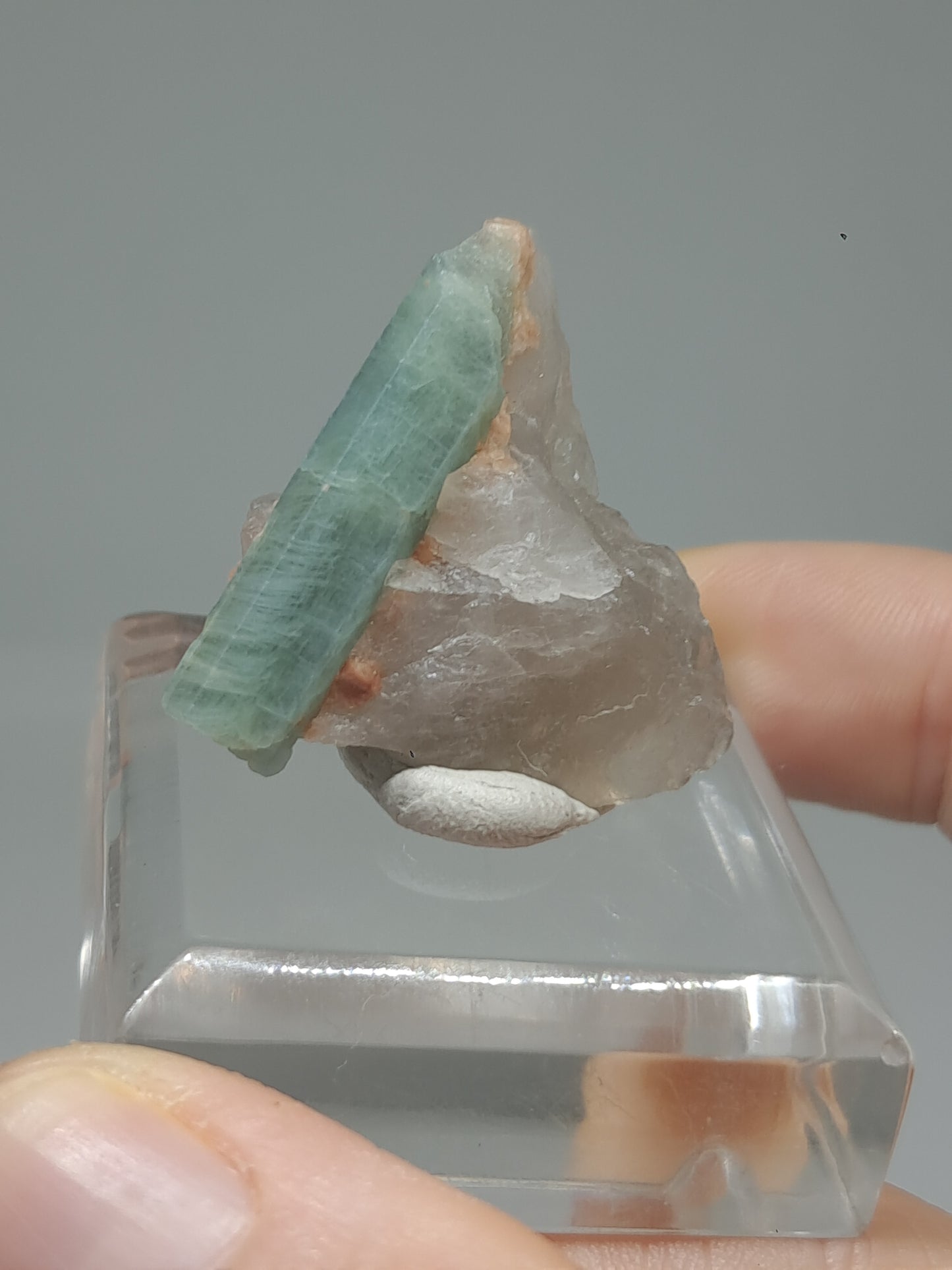 Aquamarine on Smokey Quartz (Karur) Rough Natural Crystal | Mineral Specimen #AQM50