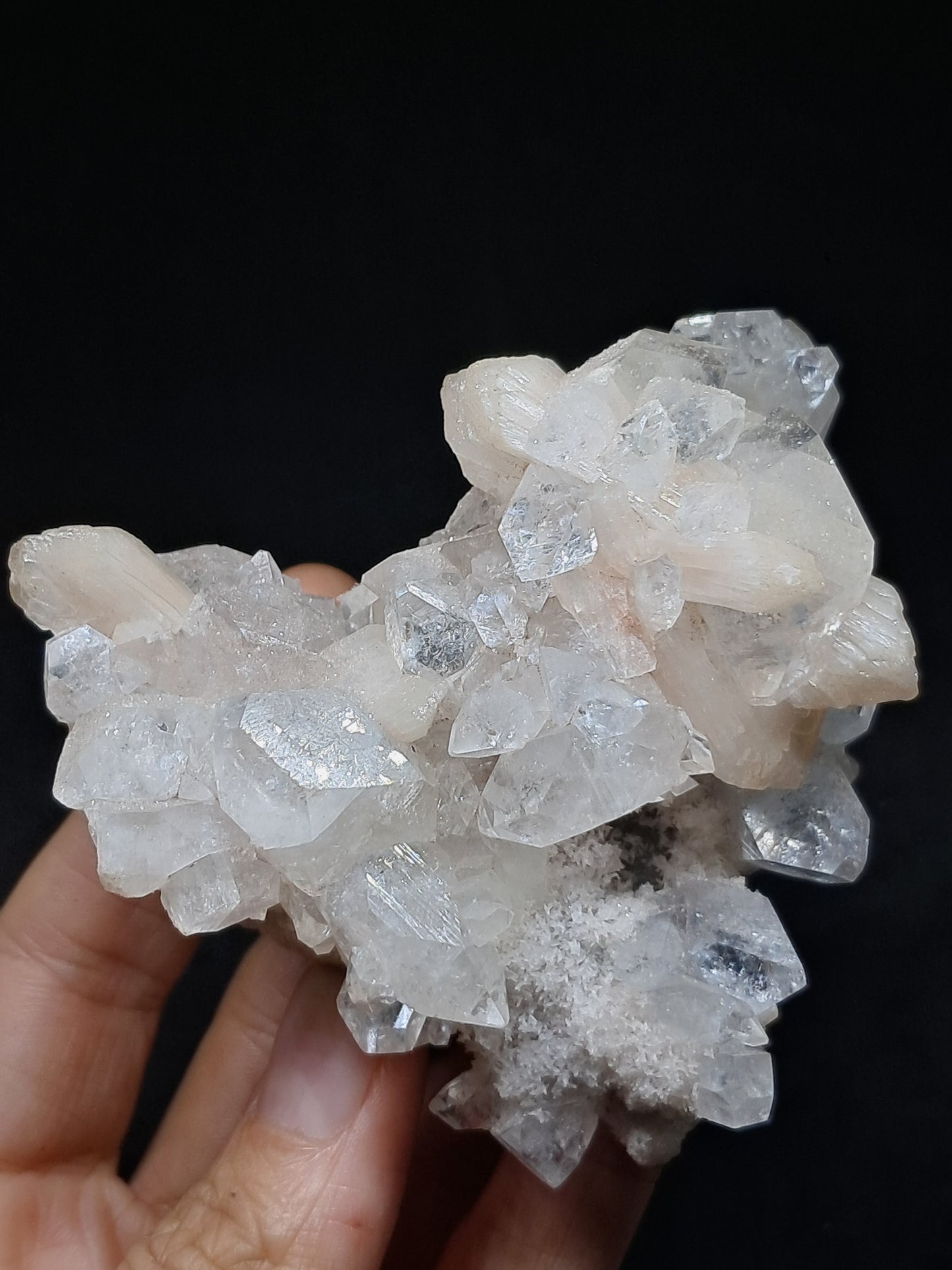 Clear Apophyllite w/ Stilbite (Ajanta) Natural Crystal Cluster | Mineral Specimen #AP38