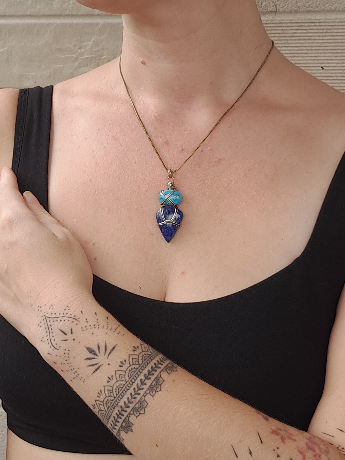 Turquoise w/ Lapislazuli Pendant | Handcrafted Jewelry | Unique Necklace #JL43