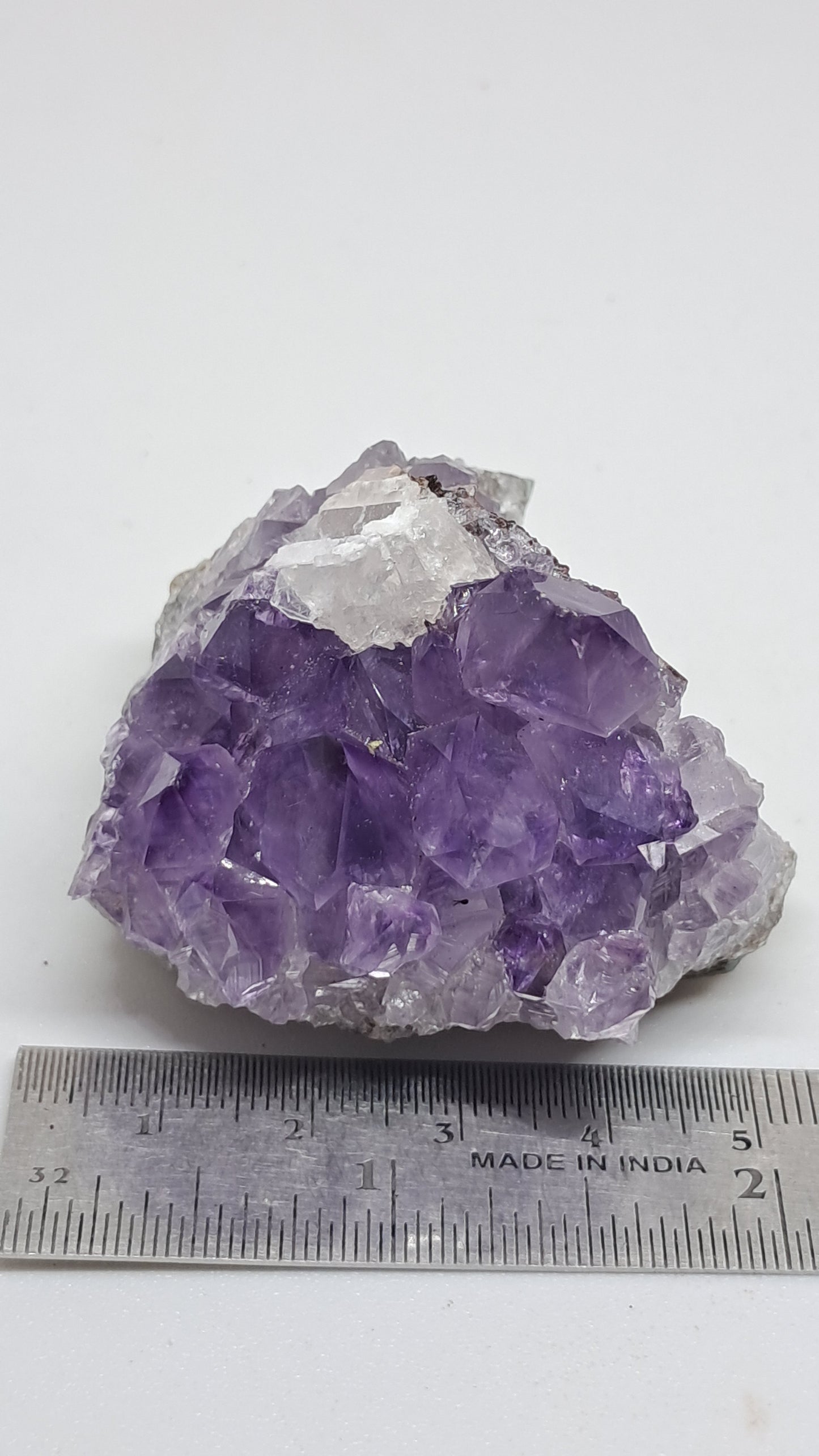 Deep Purple Amethyst With UV Reactive Calcite (Brazil) | Natural Cluster | Mineral Specimen #AMB8
