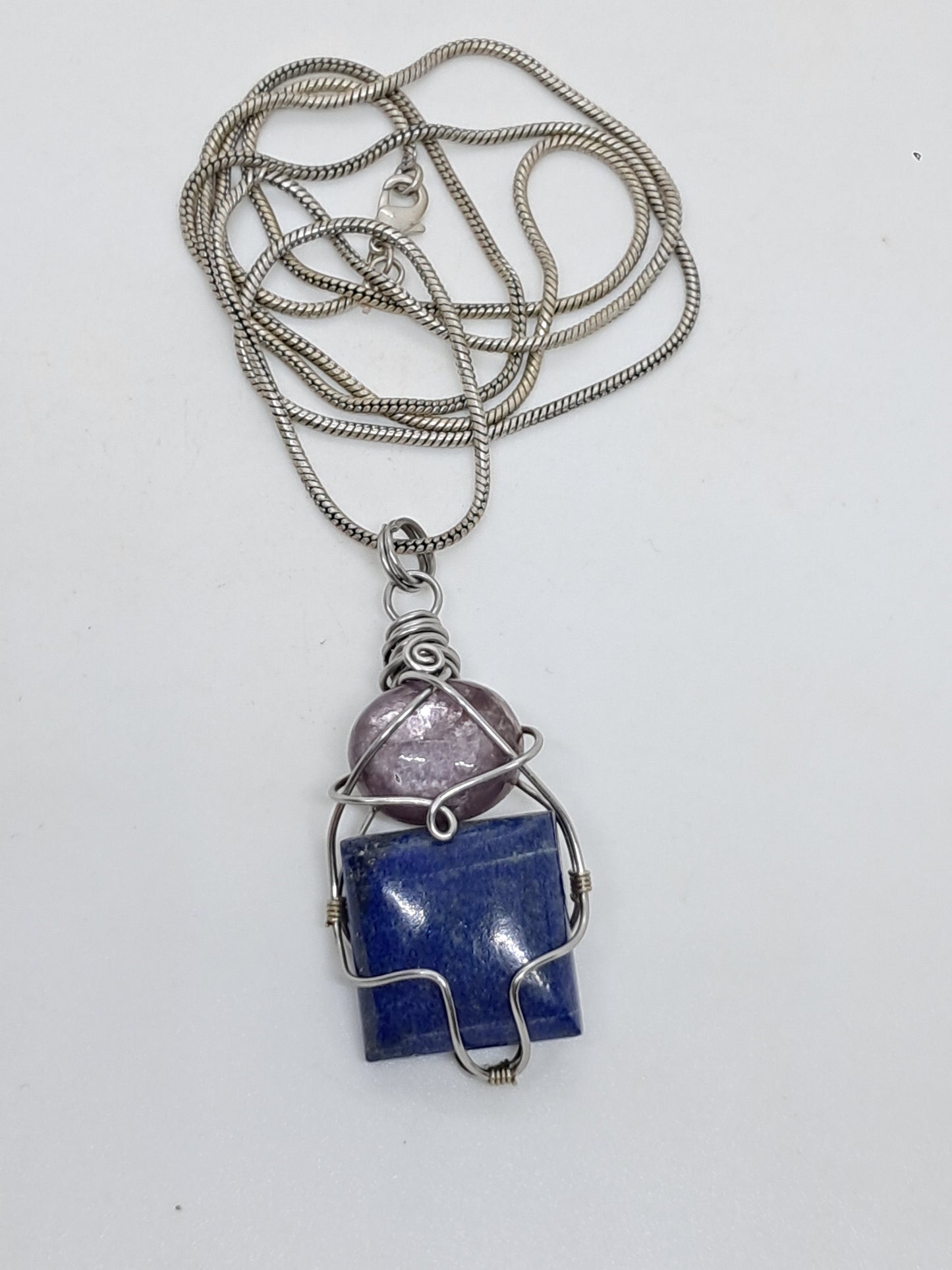 Lepidolite w/ Lapislazuli Pendant | Handcrafted Jewelry | Unique Necklace #JL44