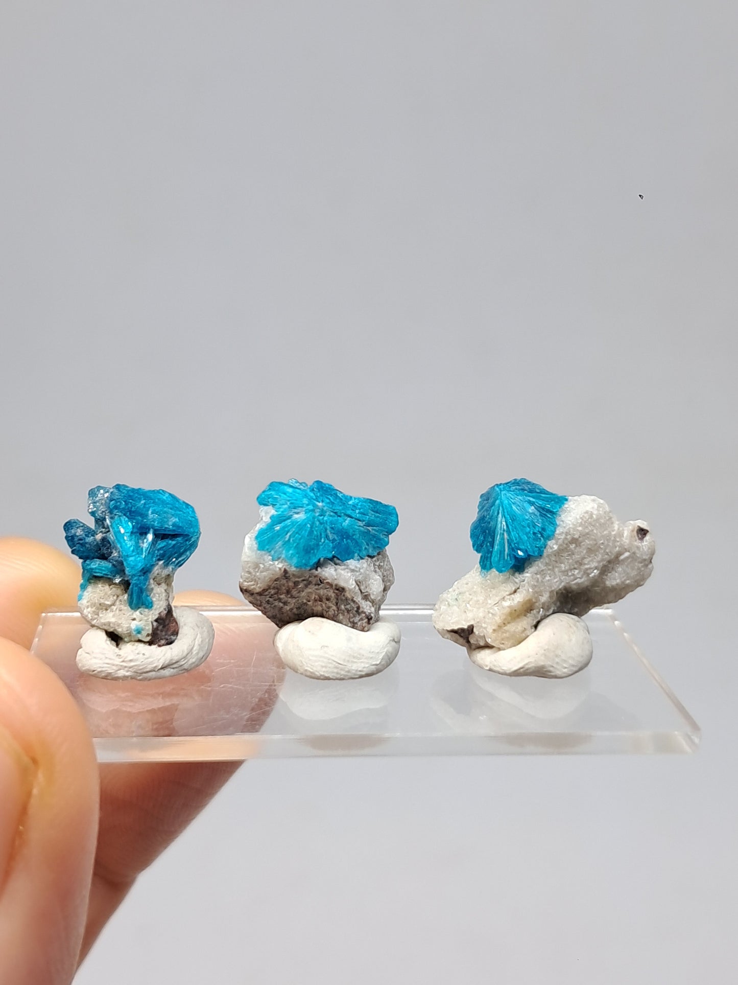 Set of 3 Small Cavansites on Heulandite Matrix (Wagholi) Rough Stone | Natural Crystal | Rare Mineral Specimen #CV37