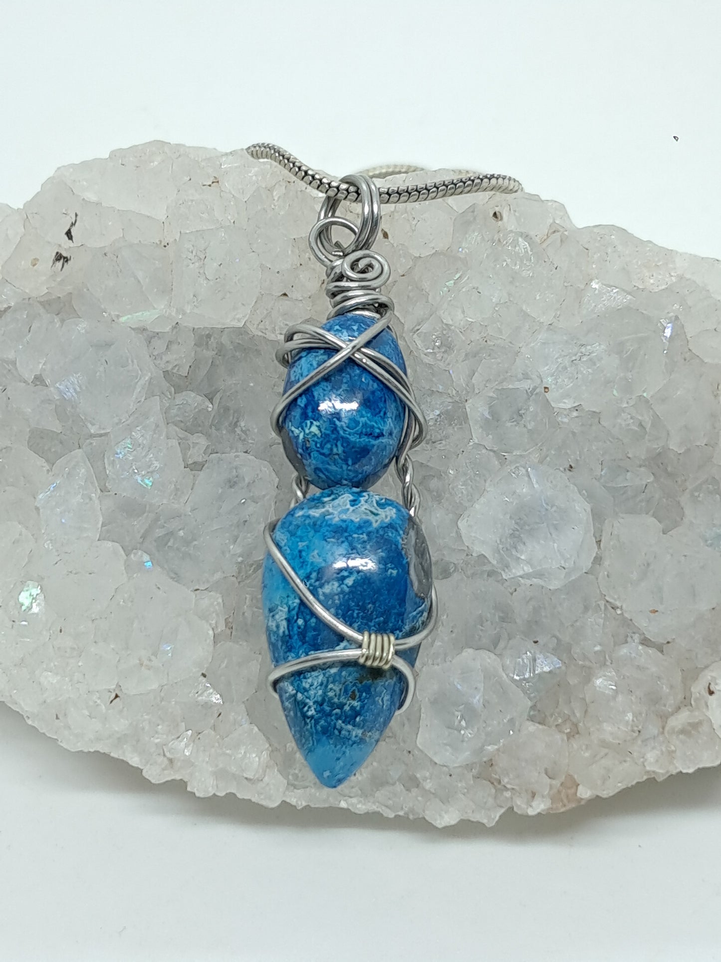 Azurite w/ Chrysocolla Double Cabochon Pendant | Handcrafted Jewelry | Unique Necklace #JL52