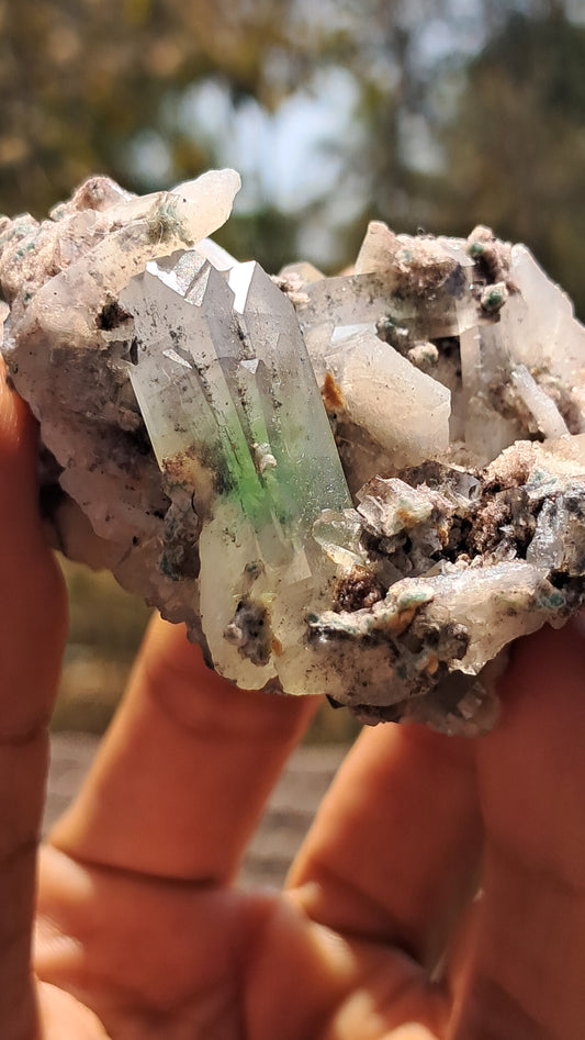 Apofilita Verde (Fluorapofilita) con Estilbita en Matriz (Ajanta) Cristal Natural | Muestra Mineral #GA16