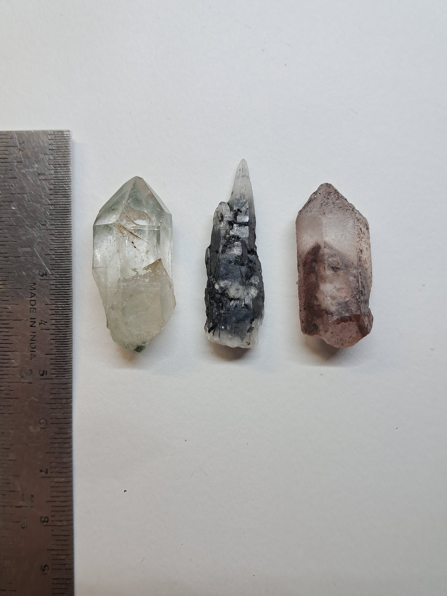 Juego de 3 puntas de cuarzo: clorita, turmalina y hematita fantasma | Cristales en bruto | Piedras en bruto #RCS20