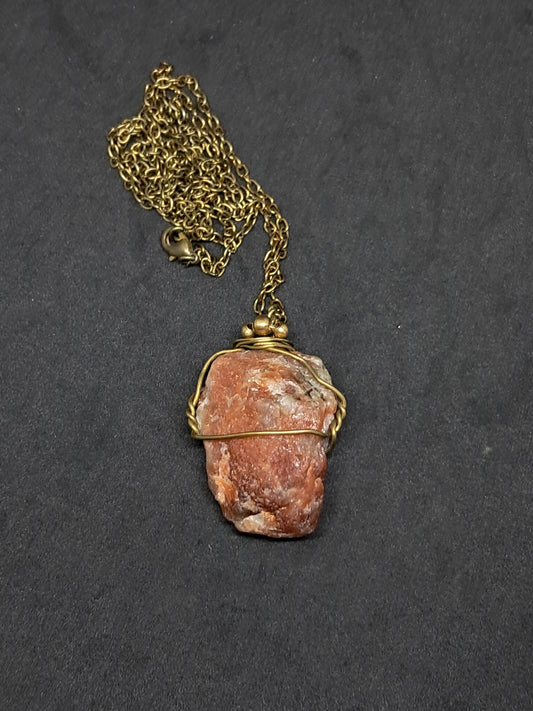 Rough Natural Sunstone Wrapped in Brass w/ 3 Brass Beads | Handmade Pendant | Handcrafted Jewelry | Necklace | Unisex #JL20