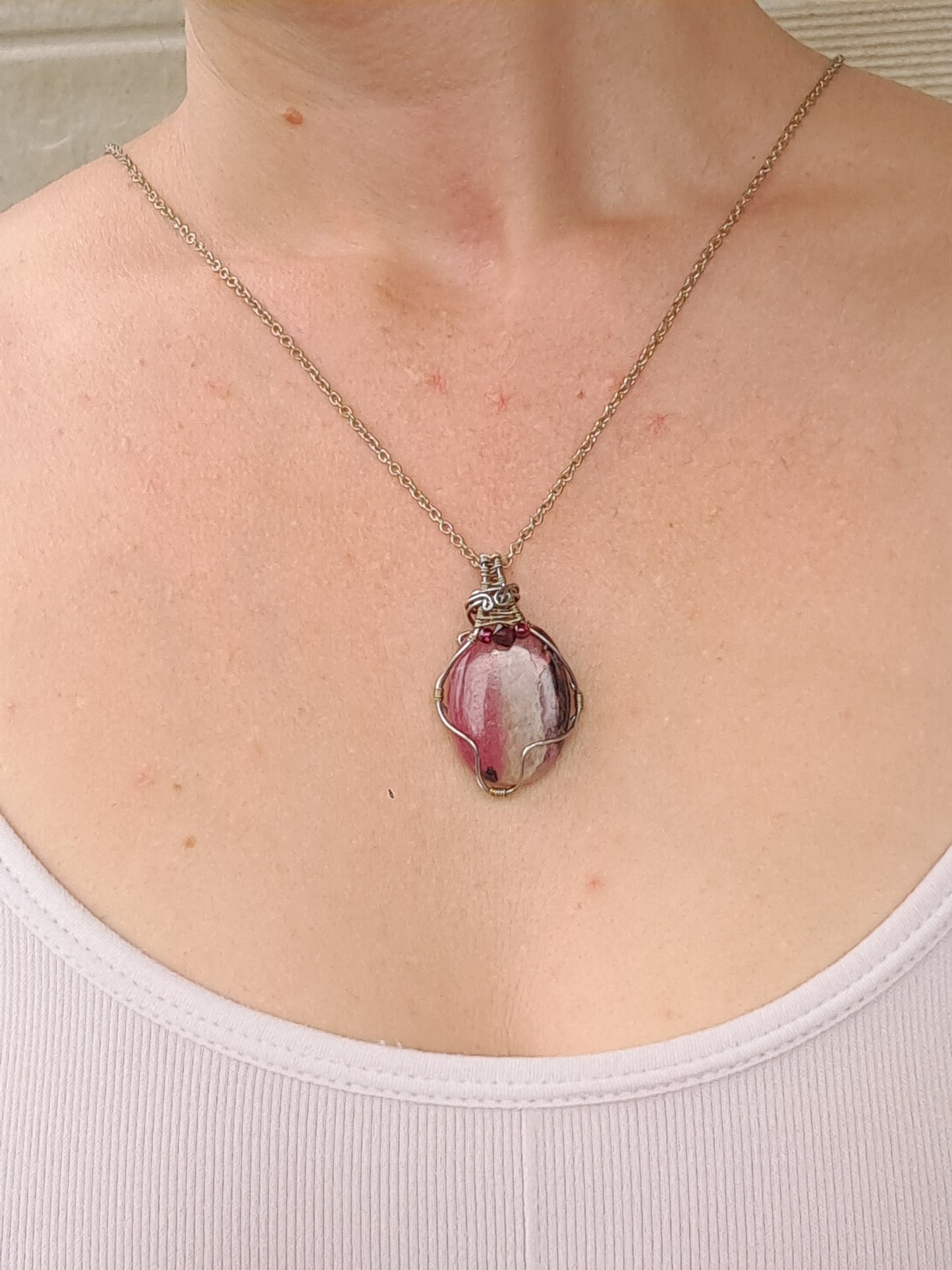 Rhodonite w/ Garnet Beads | Handmade Pendant | Handcrafted Jewelry | Necklace #JL41