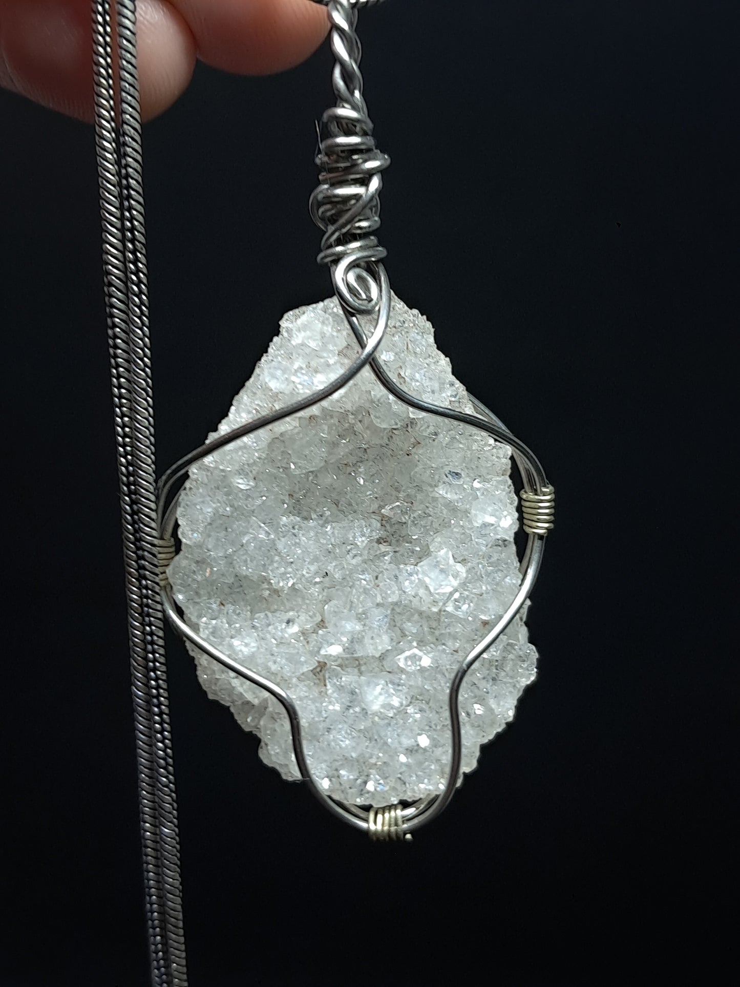 Druzzy Clear Apophyllite Pendant | Handcrafted Jewelry | Unique Necklace #JL45