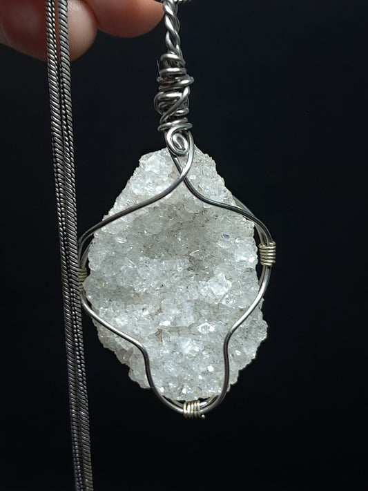 Druzzy Clear Apophyllite Pendant | Handcrafted Jewelry | Unique Necklace #JL45