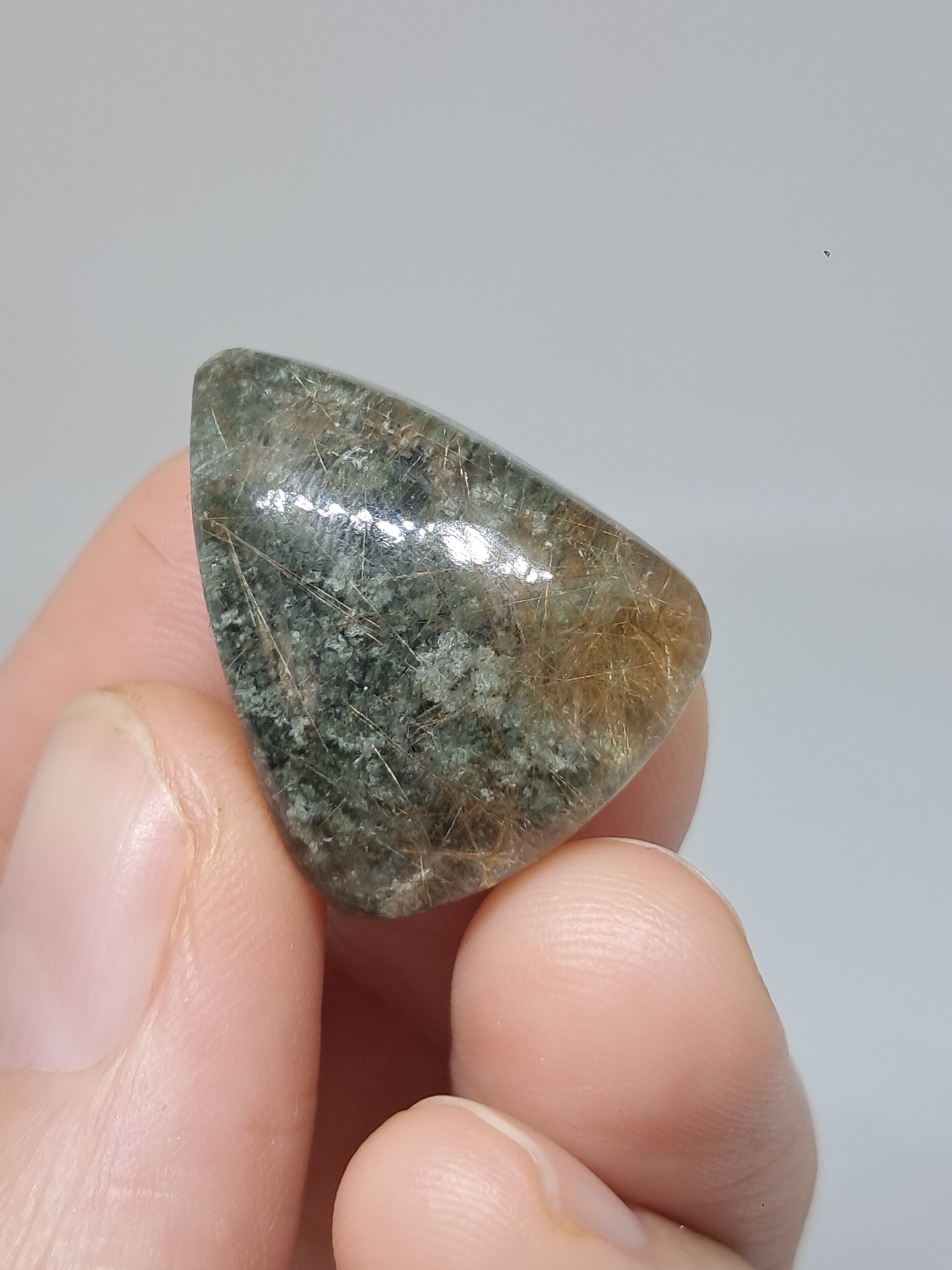 Chlorite Quartz w/ Golden Rutile (Kullu) Half Rough Half Polished | Natural Stone | Cabochon #CH51