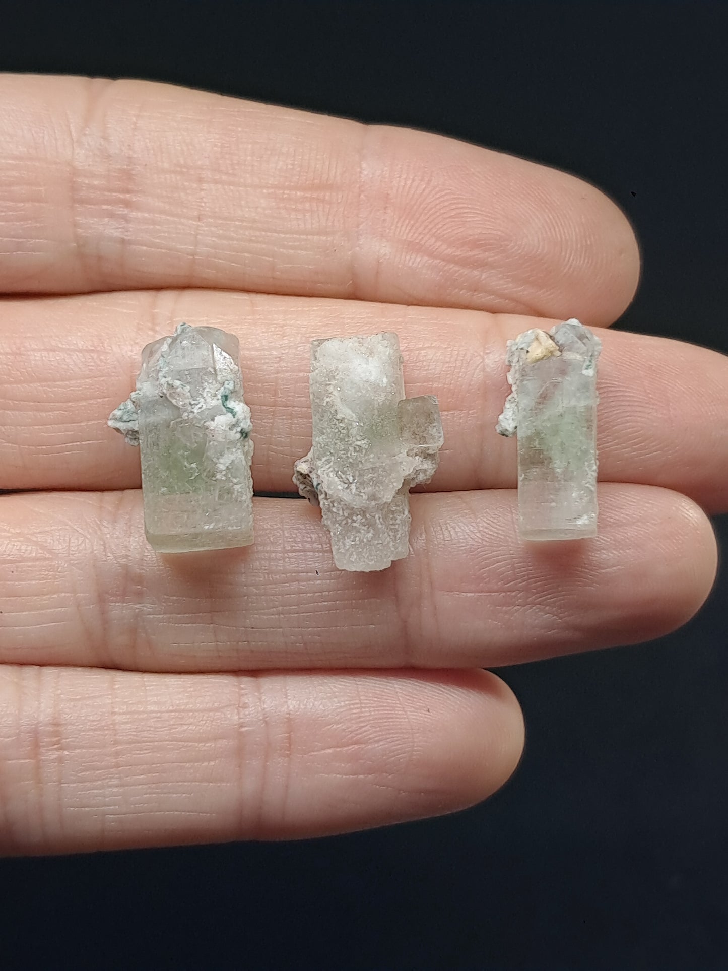 Set of 3 Small Green Apophyllites (Fluorapophyllites) (Ajanta) Rough Natural Crystals | Mineral Specimens #GA51