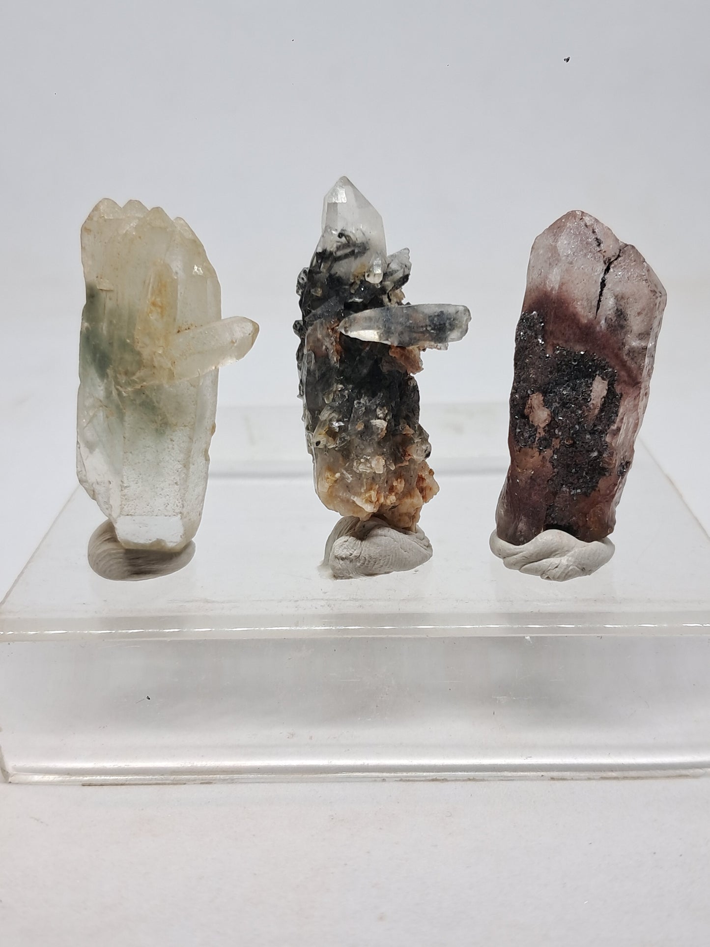 Juego de 3 puntas de cuarzo: clorita, turmalina y hematita fantasma | Cristales en bruto | Piedras en bruto #RCS16