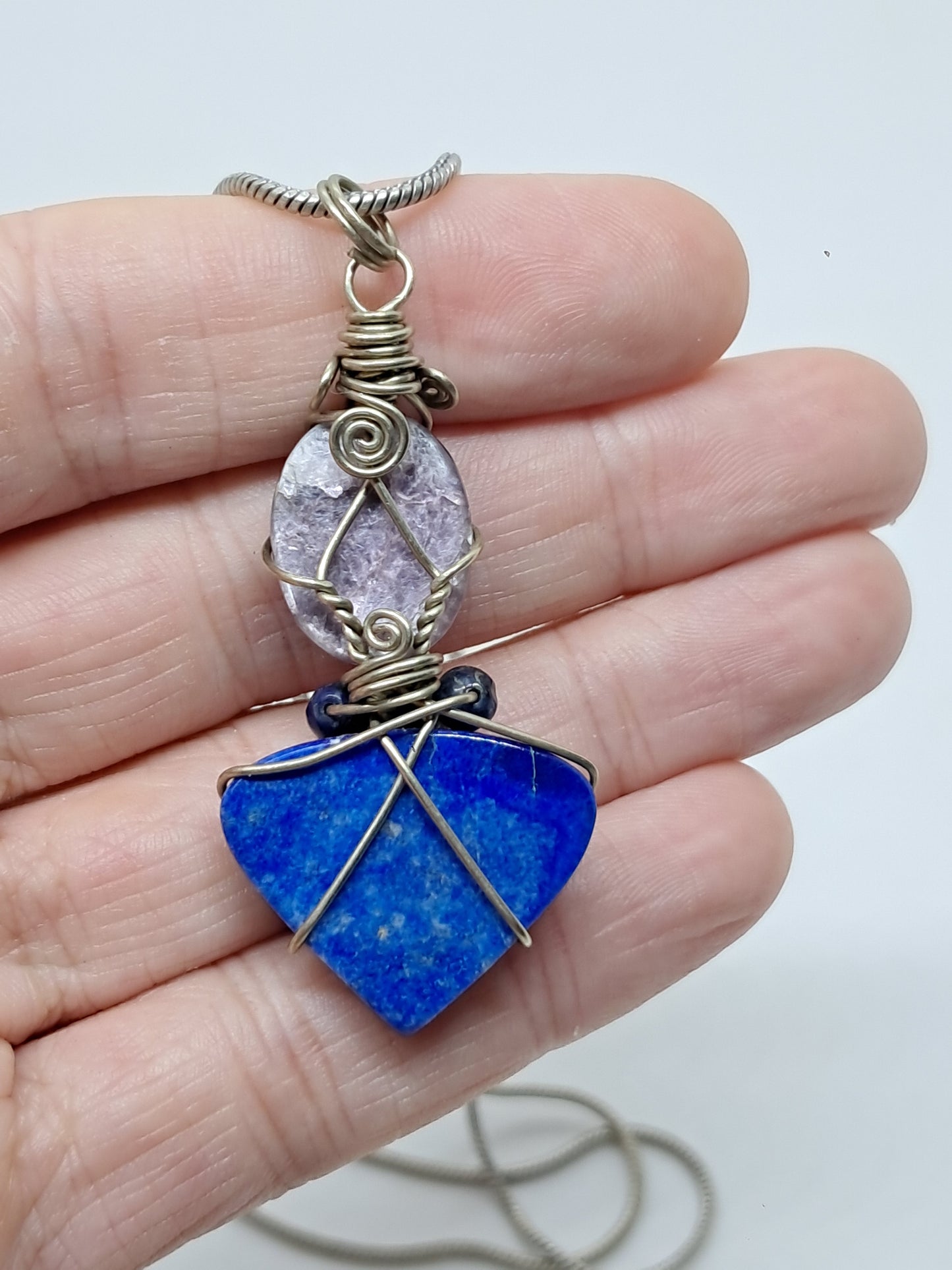 Lepidolite w/ Lapislazuli Pendant | Handcrafted Jewelry | Unique Necklace #JL57