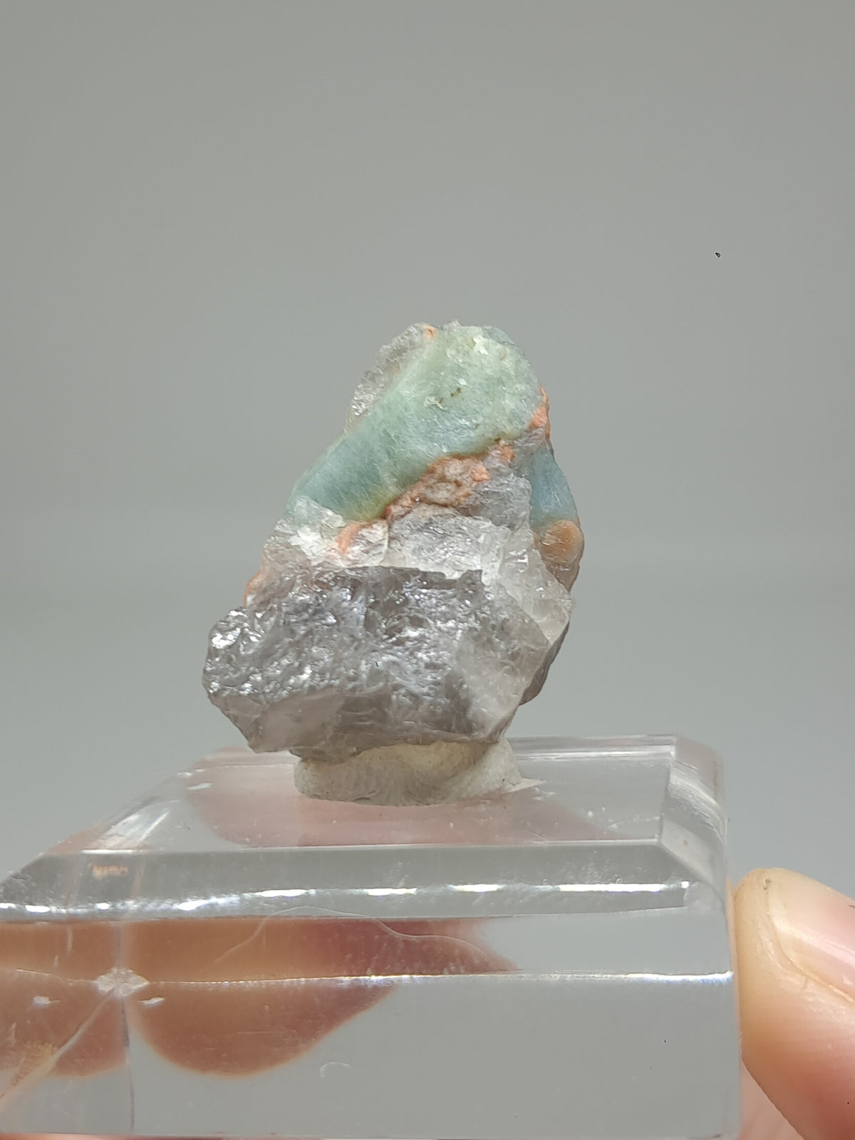 Aguamarina sobre Cuarzo Ahumado (Karur) Cristal Natural en Bruto | Espécimen Mineral #AQM41