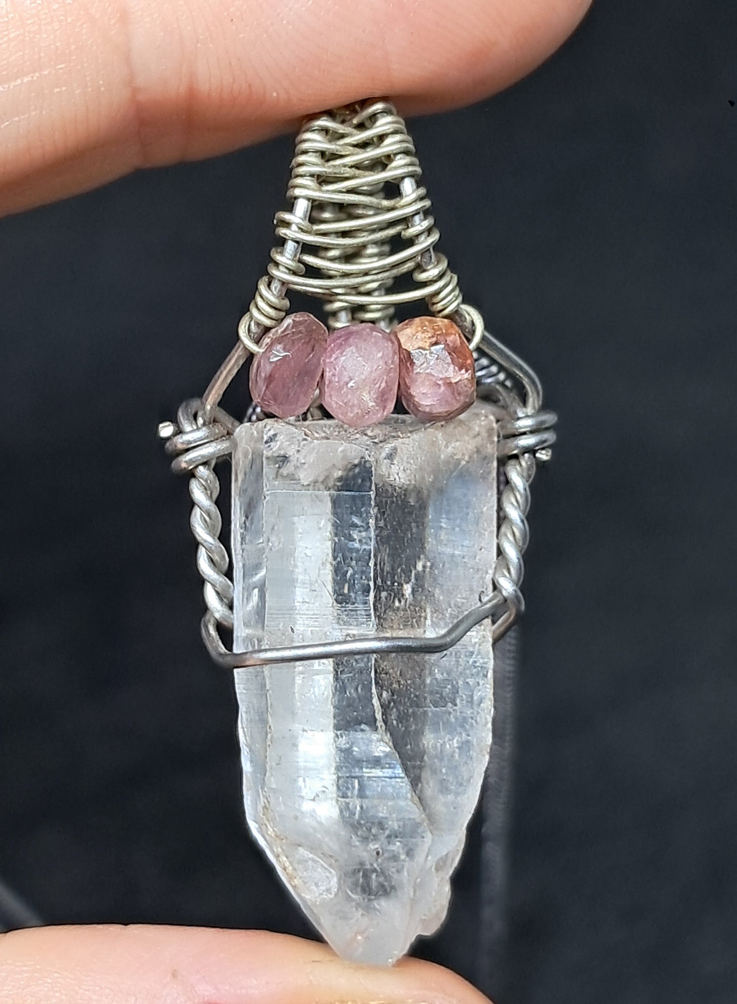 Himalayan Quartz w/ Pink Tourmaline Beads | Handmade Pendant | Handcrafted Jewelry | Necklace | Unisex #JL36
