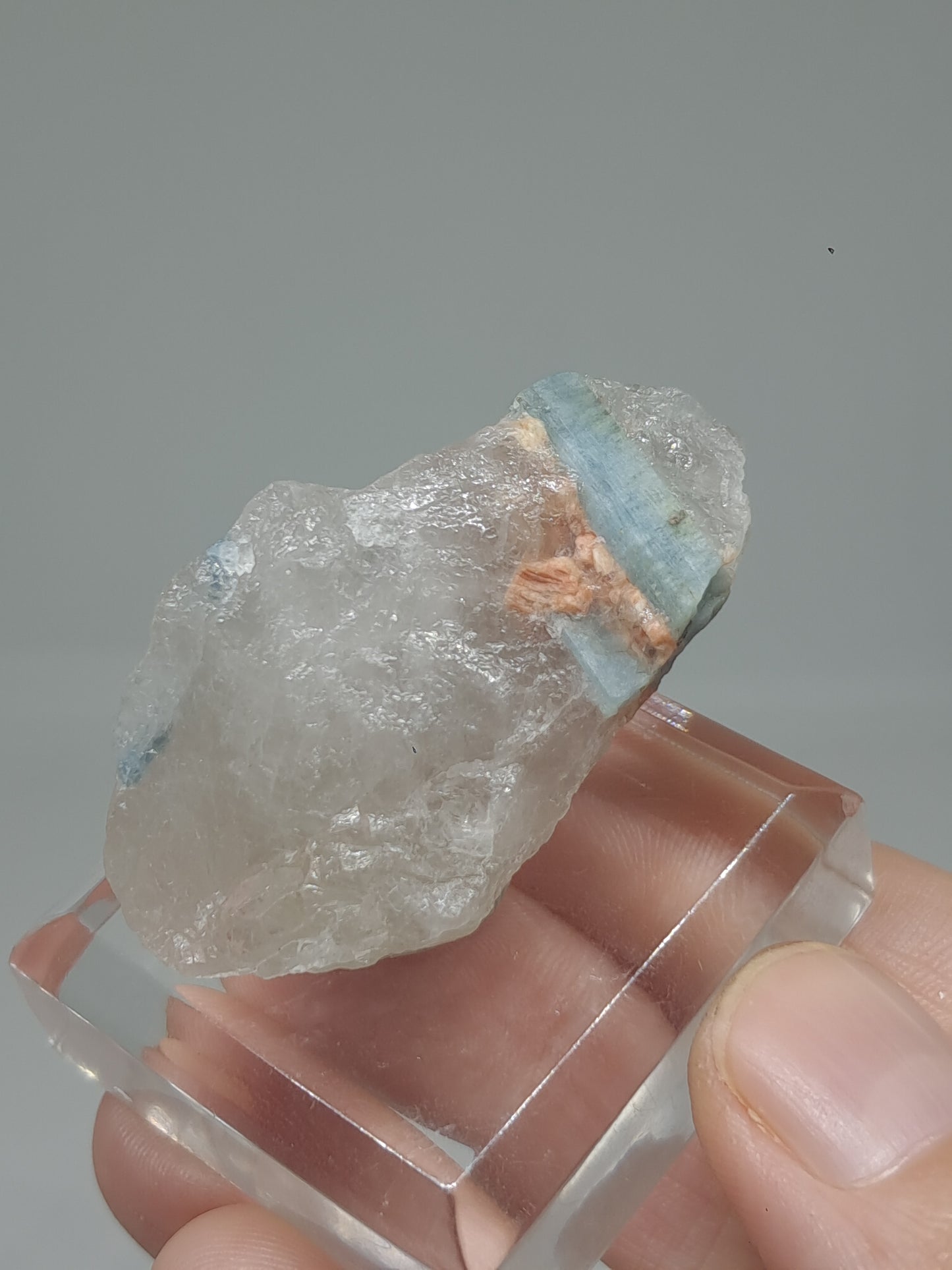 Aquamarine on Quartz (Karur) Rough Natural Crystal | Mineral Specimen #AQM45