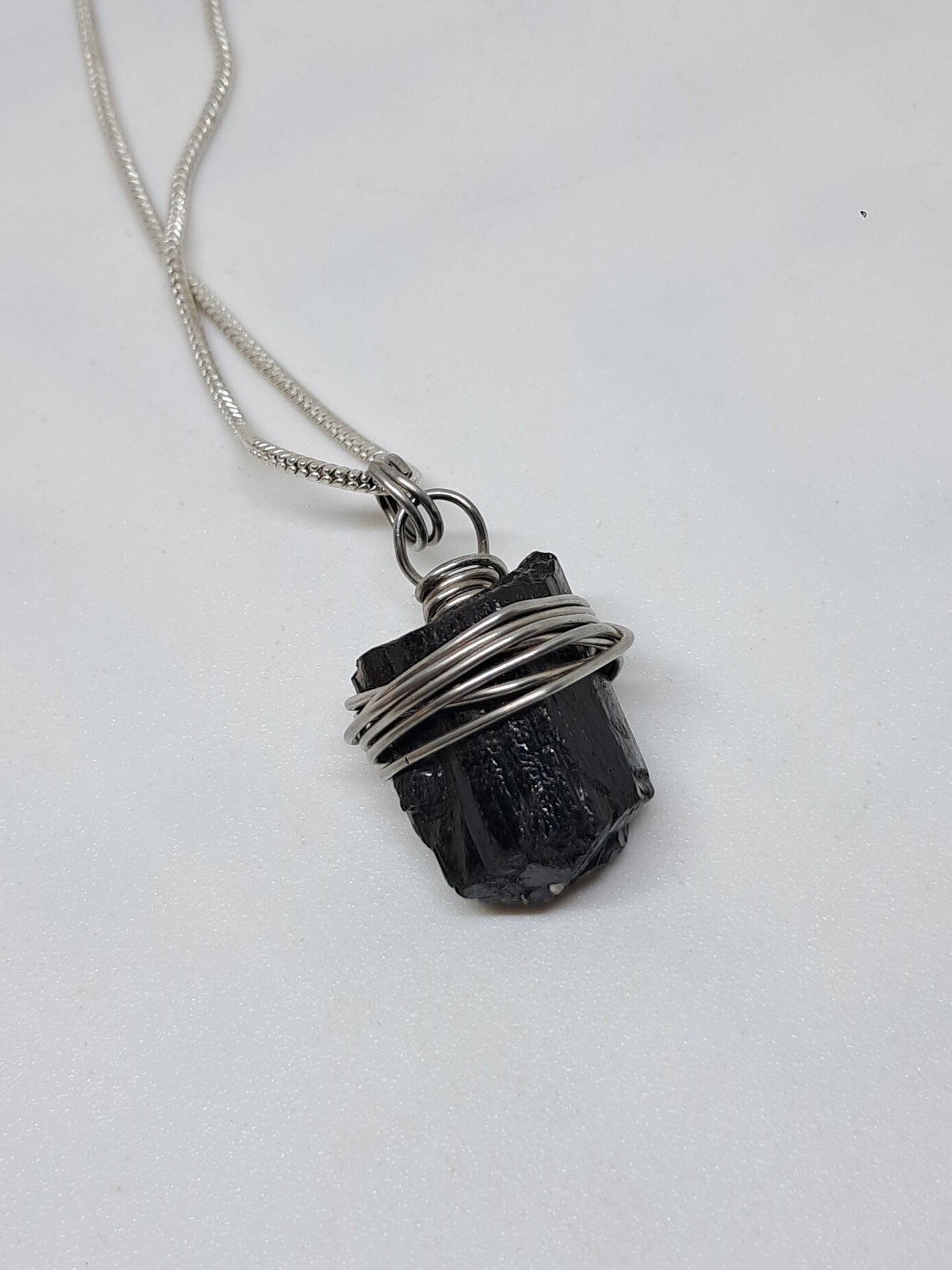 Black Tourmaline Wrapped in Stainless Steel | Handmade Pendant | Handcrafted Jewelry | Necklace | Unisex #JL31
