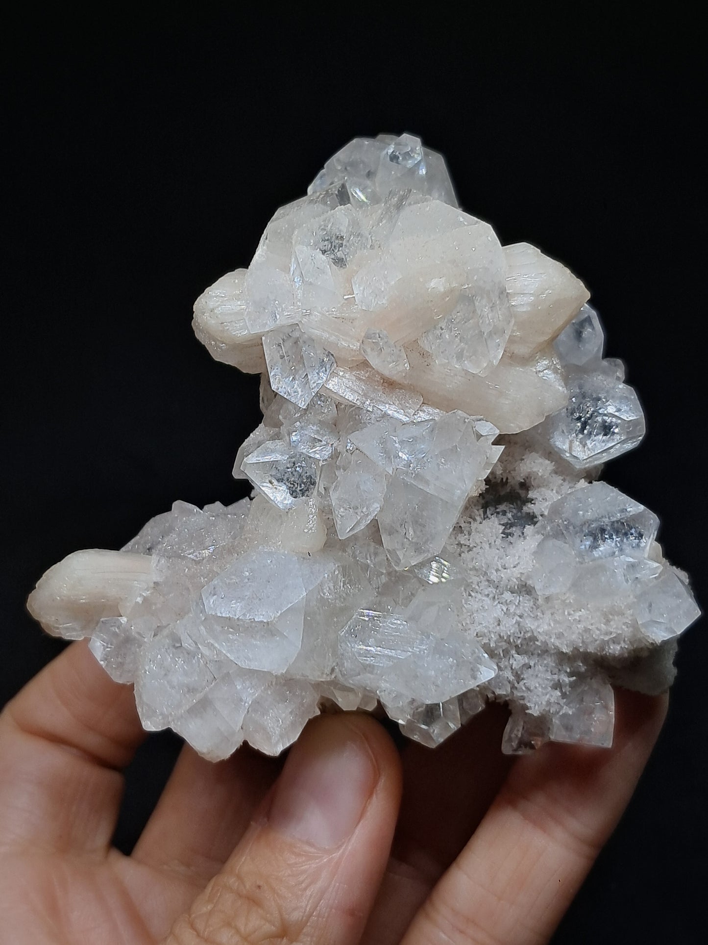 Clear Apophyllite w/ Stilbite (Ajanta) Natural Crystal Cluster | Mineral Specimen #AP38