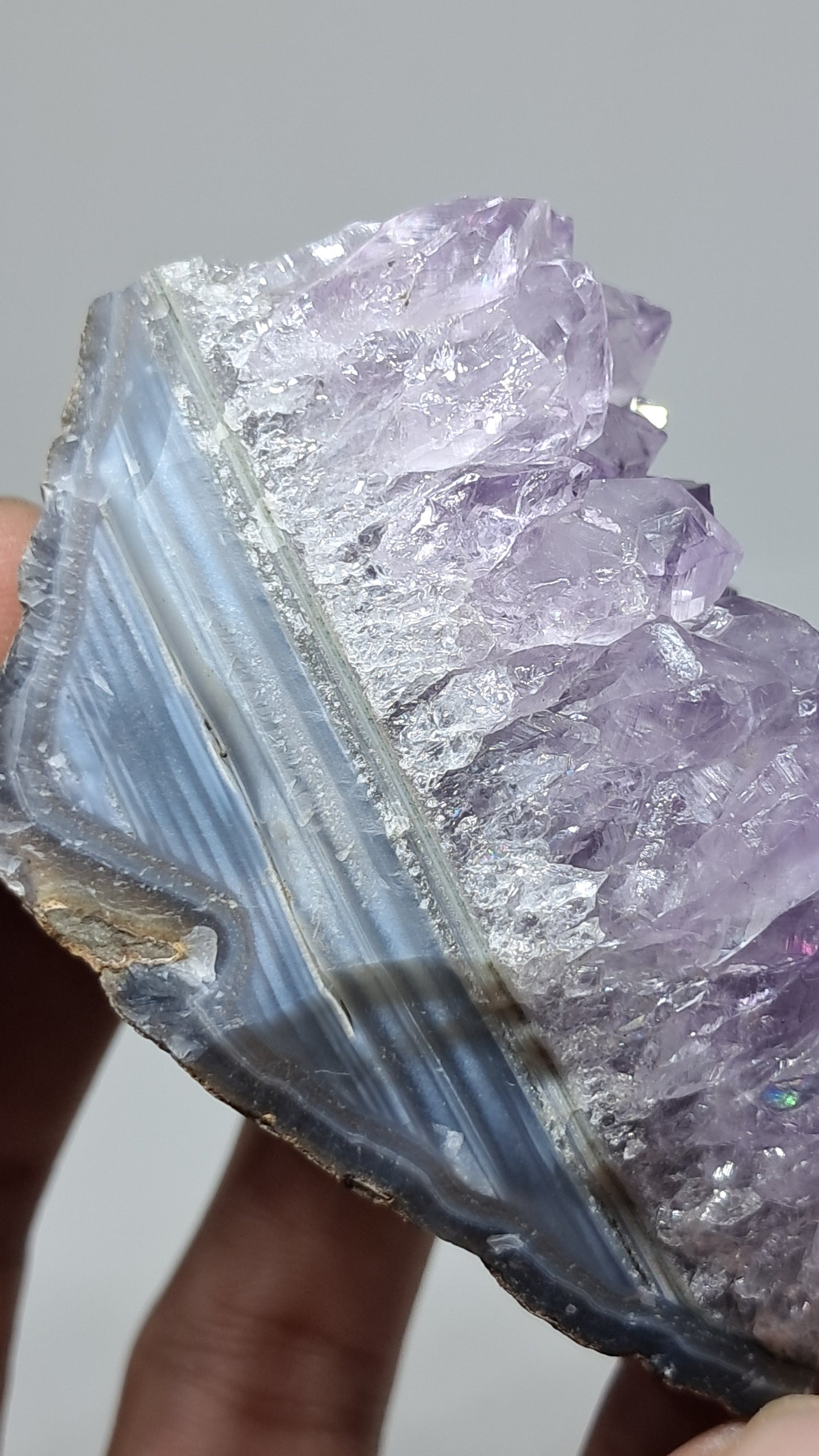 Amethyst Cluster On Banded Agate (Brazil) | Natural Crystal | Mineral Specimen #AMB14