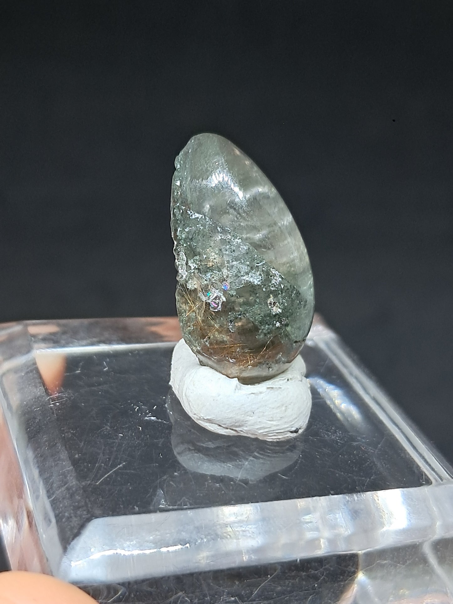 Chlorite Quartz w/ Golden Rutile (Kullu) Half Rough Half Polished | Natural Stone | Cabochon #CH52