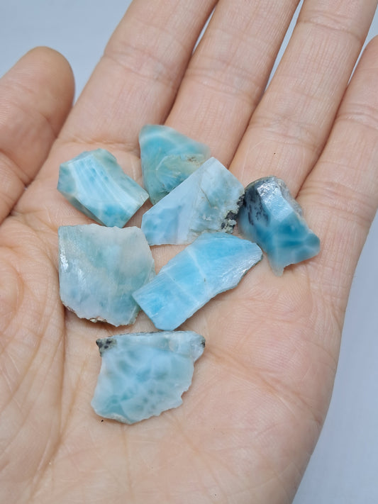 Set of 7 Small Larimar Raw Chips (Dominican Republic) Rough Stones | Natural Rocks #LM20