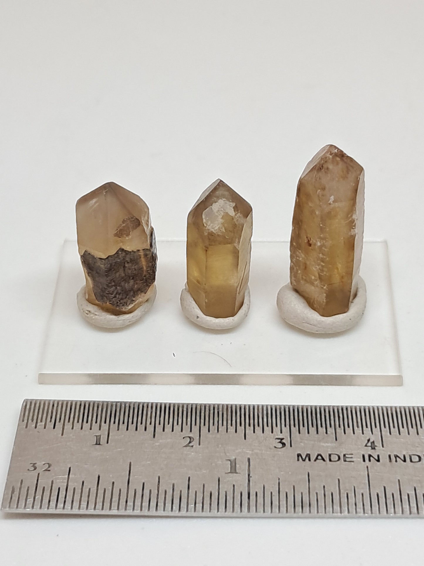 Set of 3 Natural Citrine Points w/ Phantoms & Iron Oxide inclusions (Karur) | Natural Crystal | Mineral Specimen #CTN37