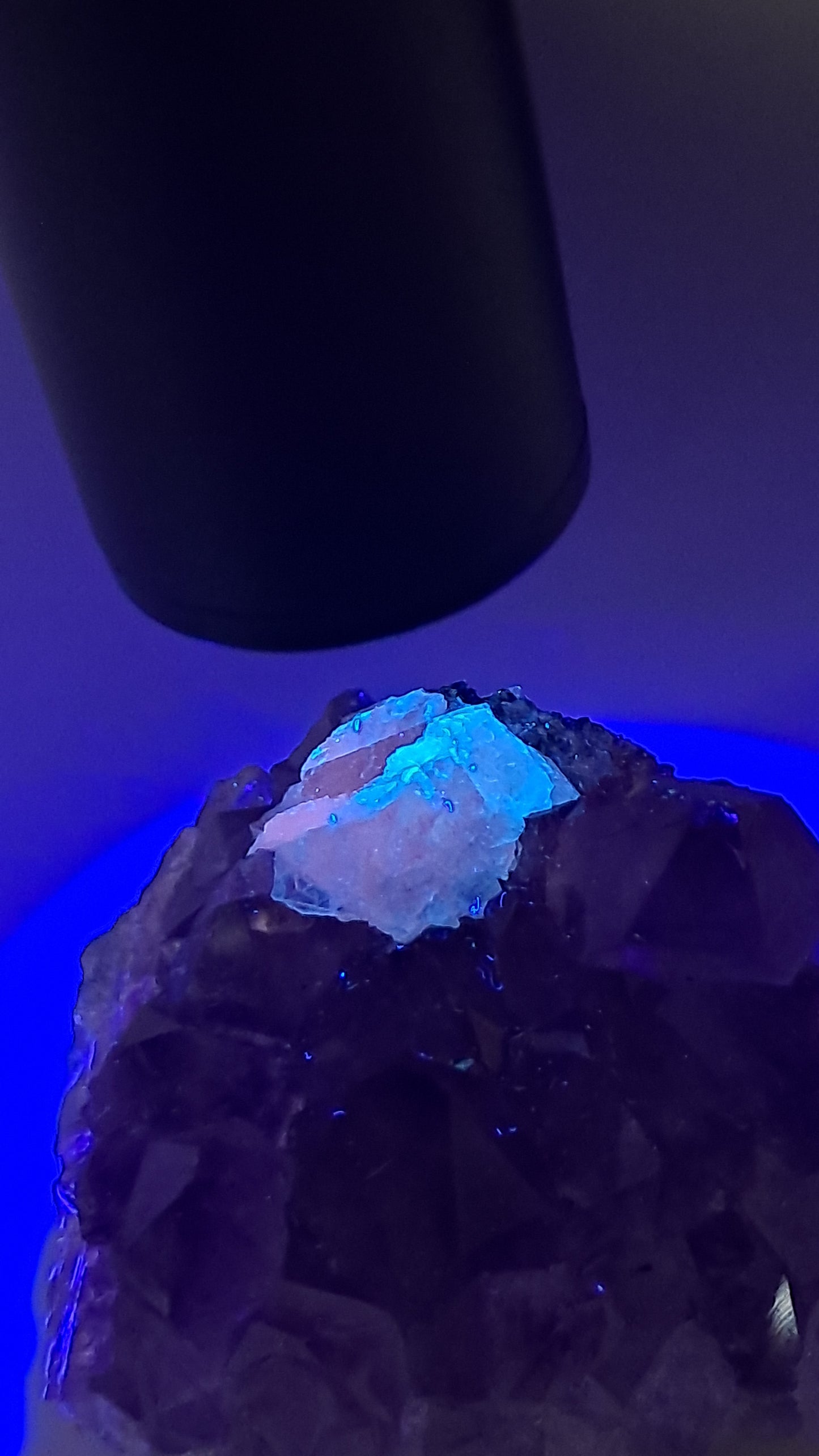 Deep Purple Amethyst With UV Reactive Calcite (Brazil) | Natural Cluster | Mineral Specimen #AMB8