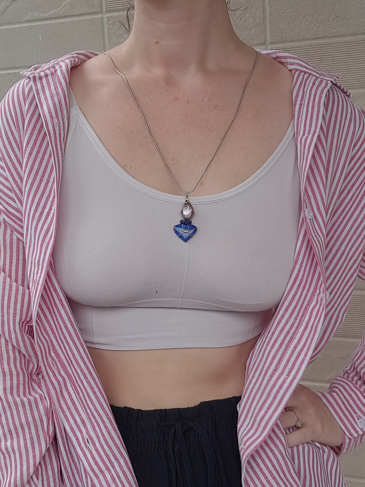Lepidolite w/ Lapislazuli Pendant | Handcrafted Jewelry | Unique Necklace #JL57
