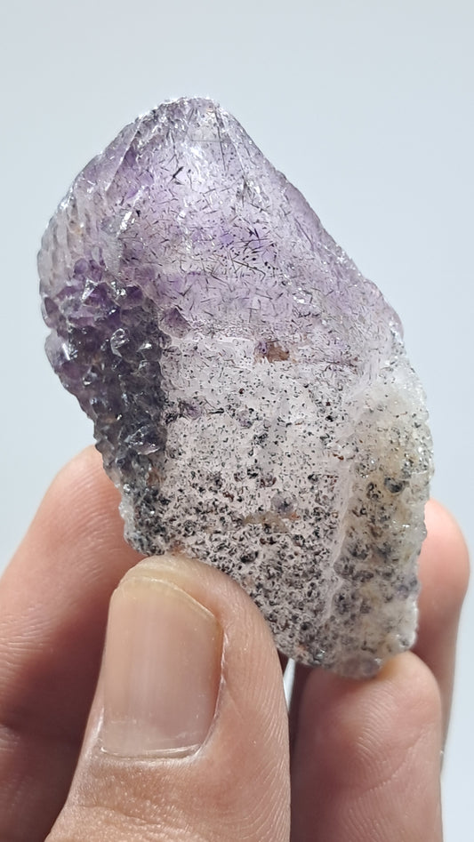 Amatista Elestial sobre Pseudomorfo de Cuarzo | Inclusiones de Hematita Goethita Rutilo | Cristal Natural | Muestra Mineral #KA192