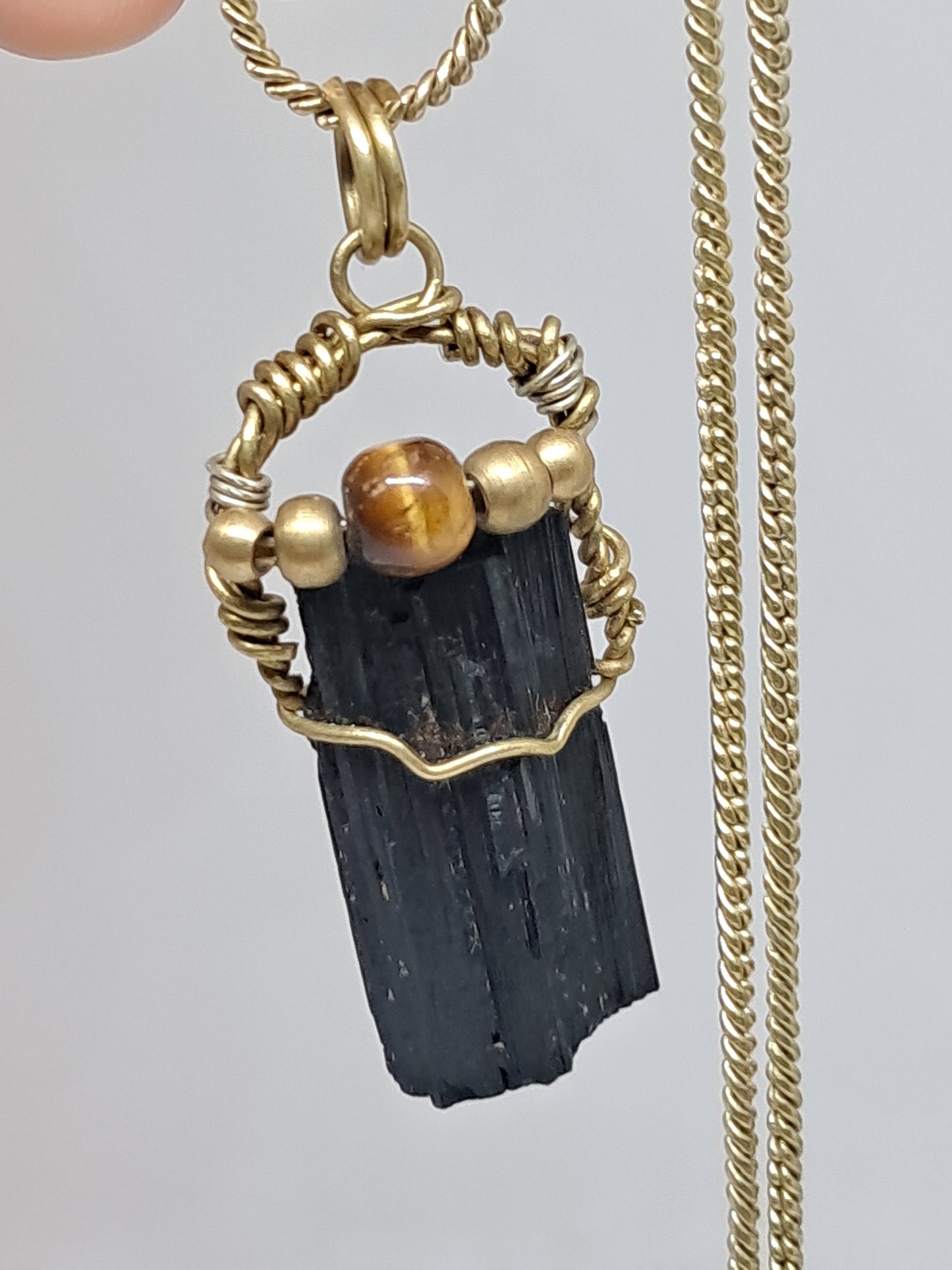 Black Tourmaline w/ Tiger's Eye Bead | Handmade Pendant | Handcrafted Jewelry | Necklace | Unisex #JL32