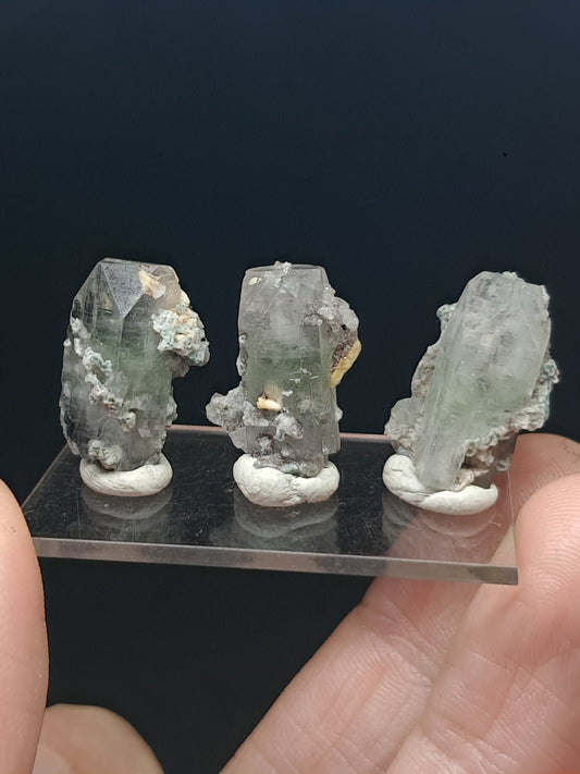 Set of 3 Small Green Apophyllites (Fluorapophyllites) (Ajanta) Rough Natural Crystals | Mineral Specimens #GA55