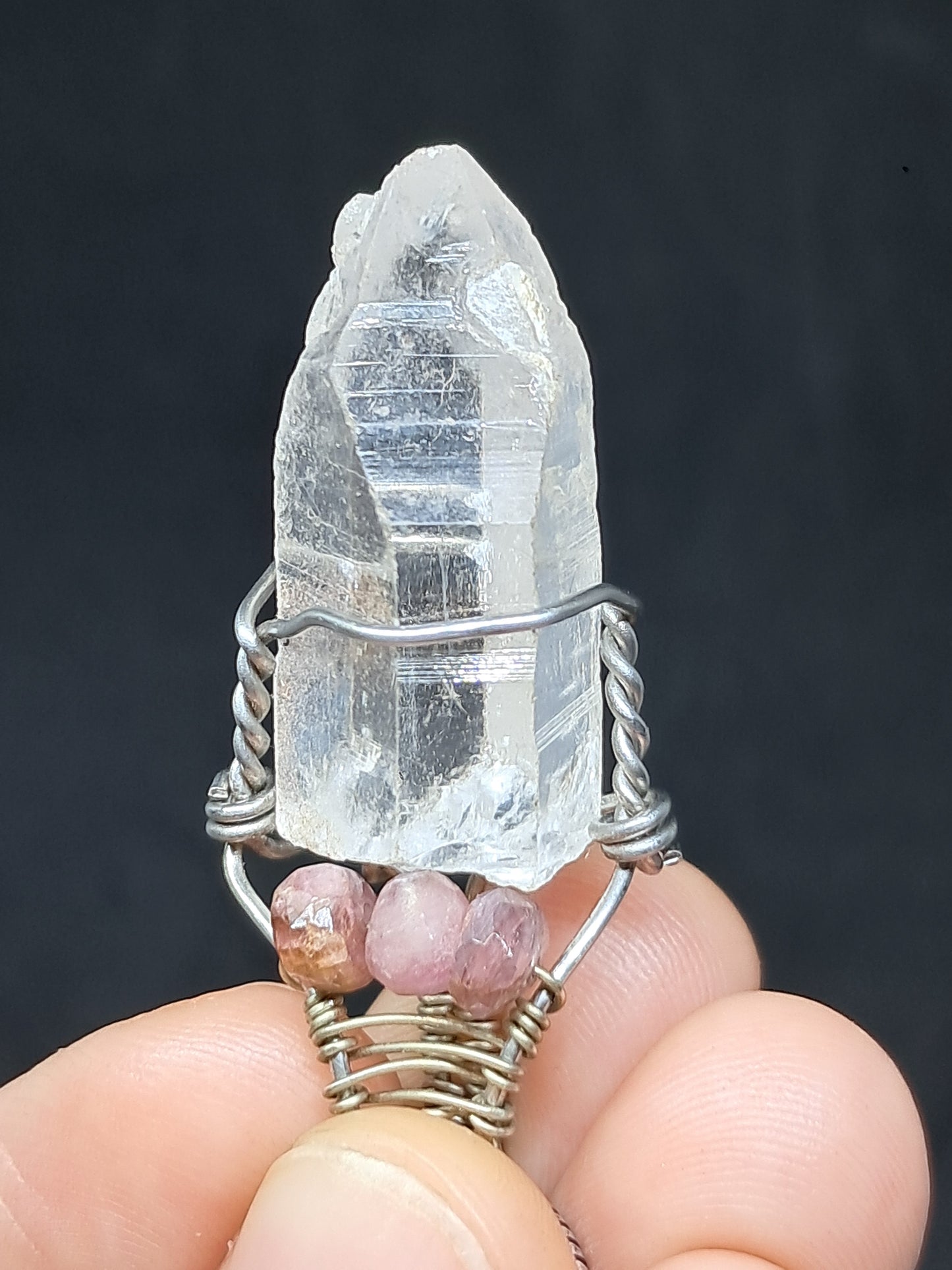 Himalayan Quartz w/ Pink Tourmaline Beads | Handmade Pendant | Handcrafted Jewelry | Necklace | Unisex #JL36